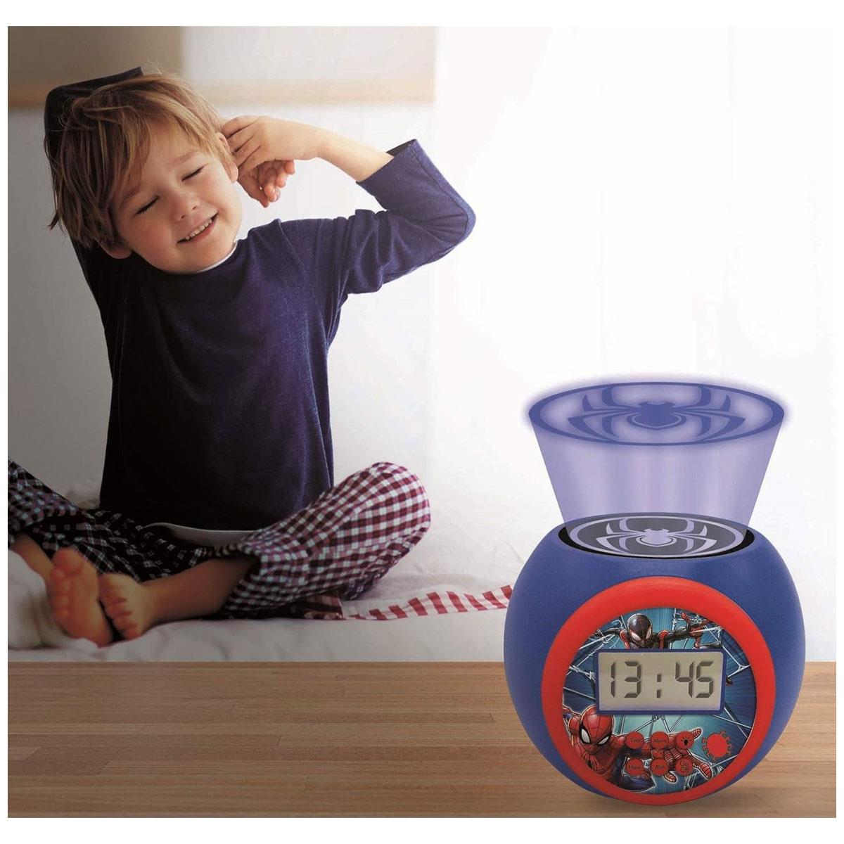 Lexibook Spider-Man Projector Alarm Clock for Kids Digital LCD Illuminated Night Light 3-Color Projection Snooze Blue/Red - Image 2