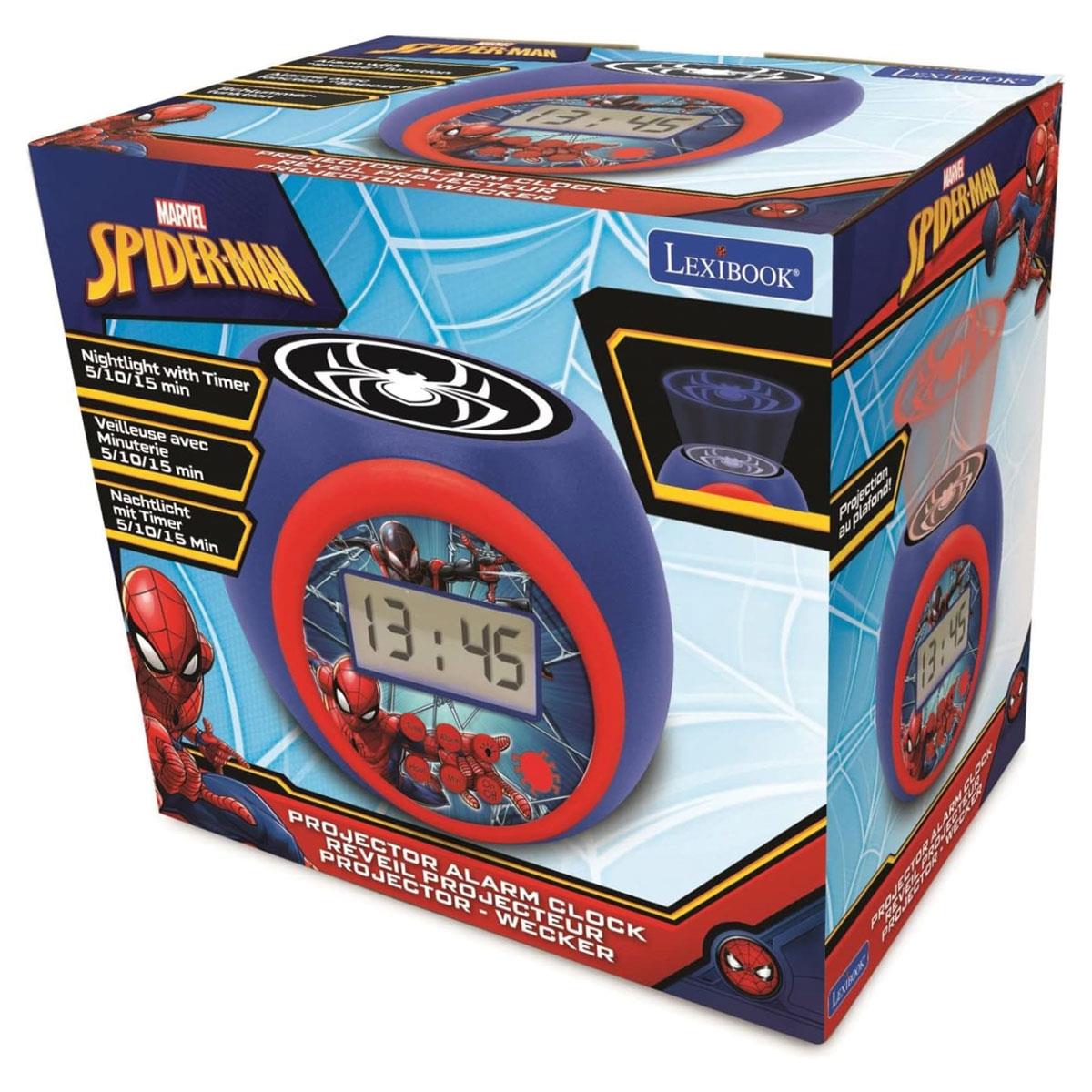 Lexibook Spider-Man Projector Alarm Clock for Kids Digital LCD Illuminated Night Light 3-Color Projection Snooze Blue/Red - Image 7