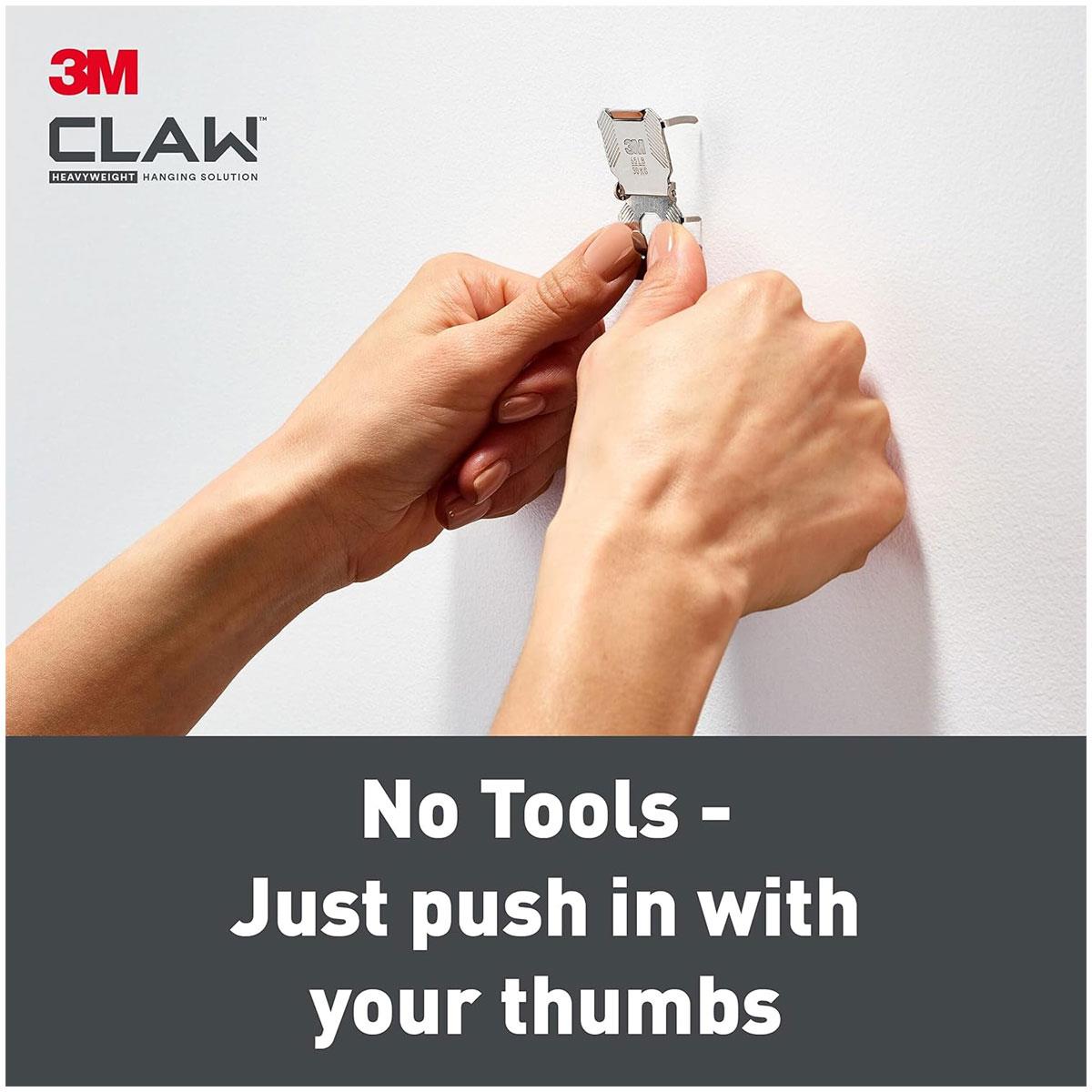 3M CLAW Drywall Plasterboard Picture Hanger Heavy Duty Alloy Steel Wall Hooks for Mirrors and Frames Steel Color 30kg Capacity 2 Pack - Image 6