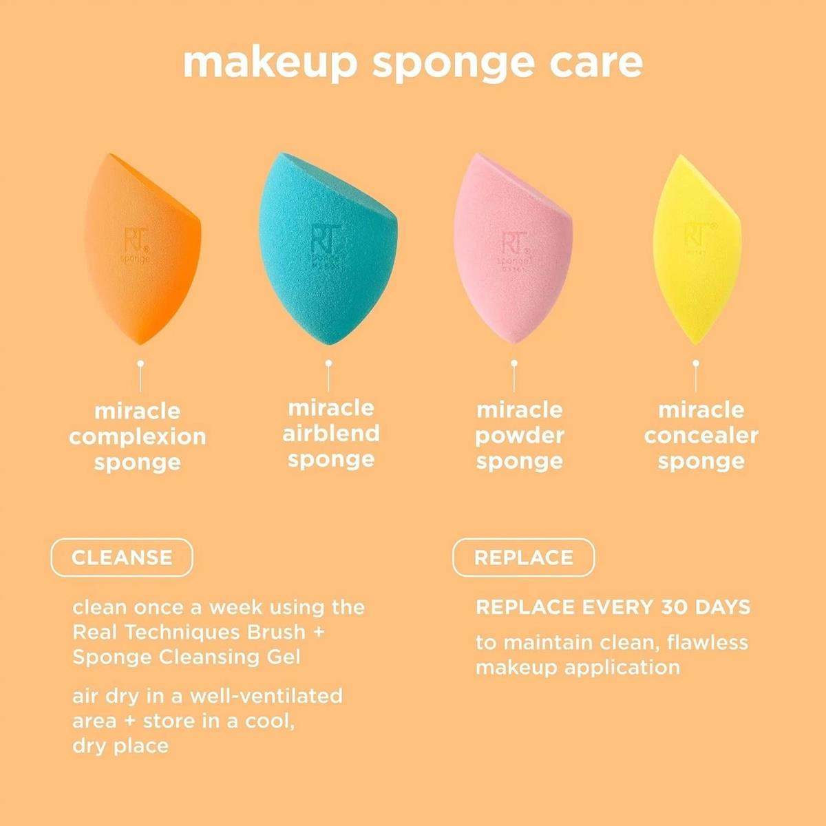 Real Techniques Miracle Complexion Sponge Orange Makeup Blender With Travel Case For Foundation, Cream, Powder And Skin Tint - Image 6