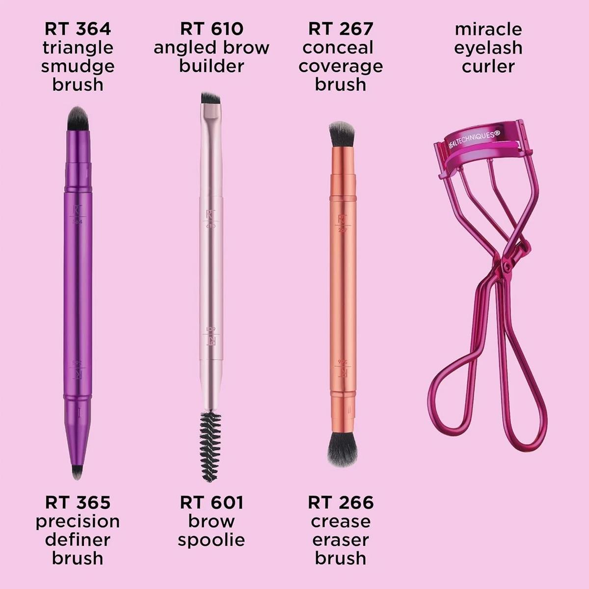 Real Techniques Double Time Brush And Lash 4 Piece Eye Makeup Set with Dual-Ended Brushes And Eyelash Curler - Image 3