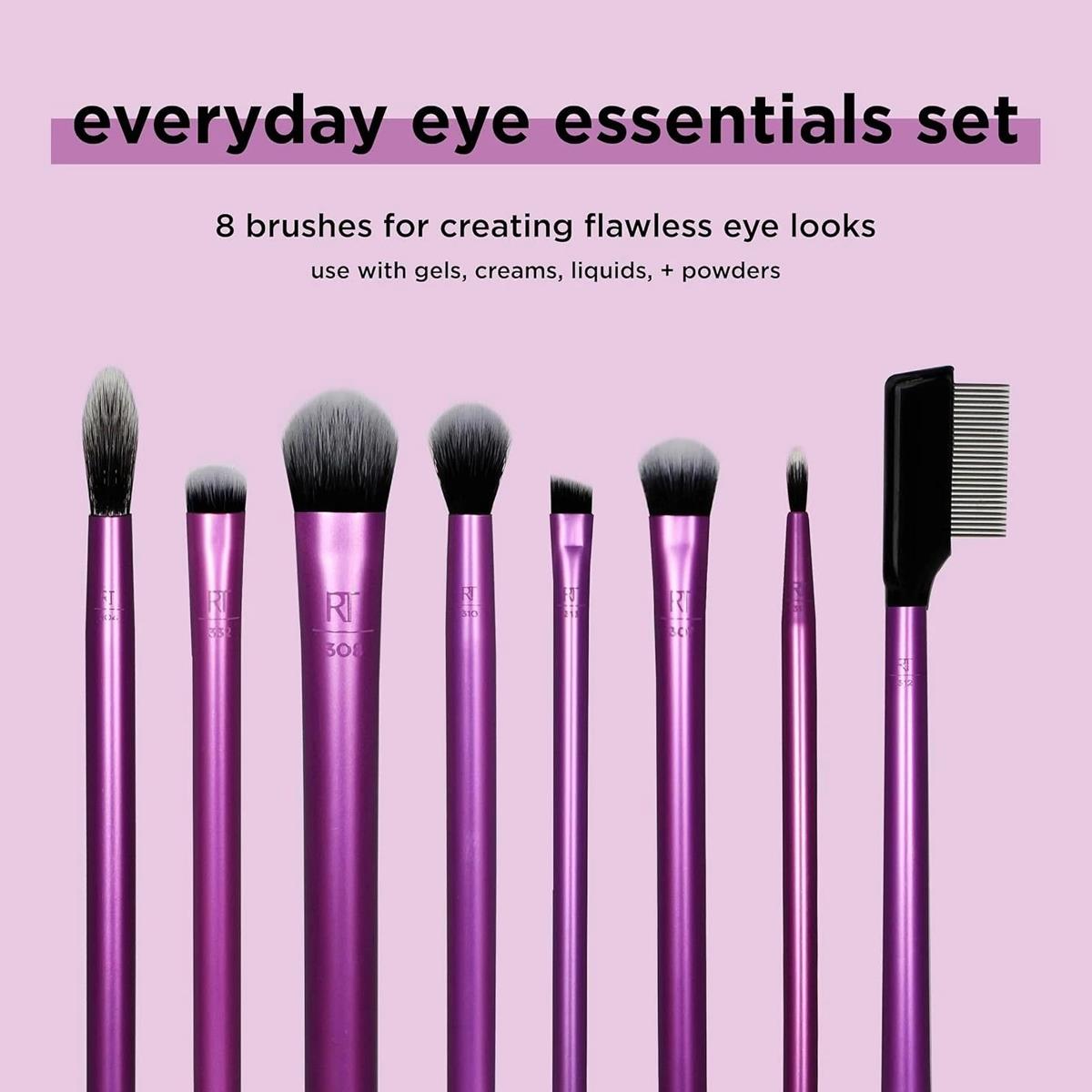 Real Techniques Everyday Eye Essentials 8 Piece Makeup Brush Set With Soft Synthetic Brushes For Eyeshadow, Liner And Blending - Image 2
