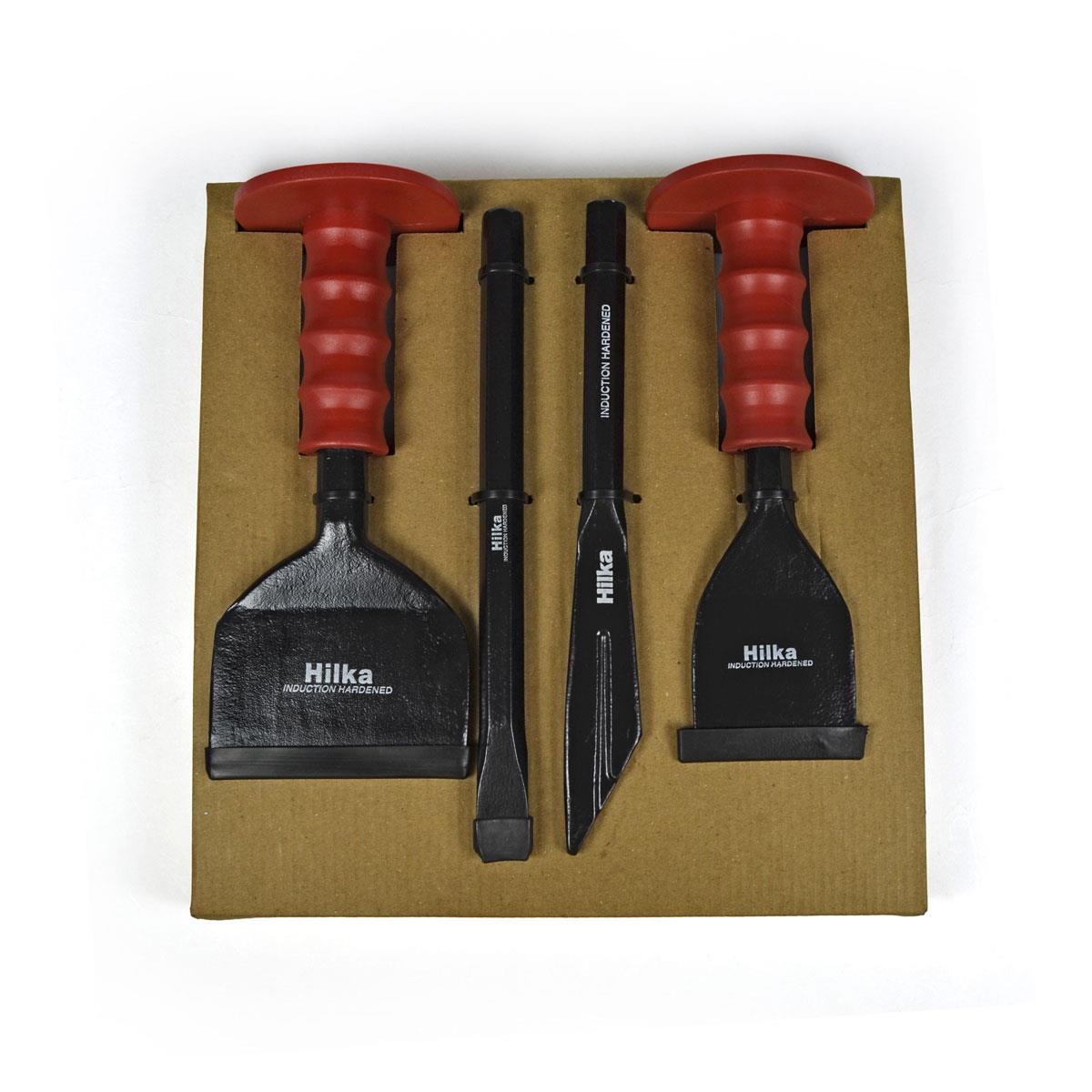 Hilka 4 Piece Bolster & Chisel Set Drop Forged Steel Induction Hardened Protective Grips Brickwork & Masonry Tools - Image 4