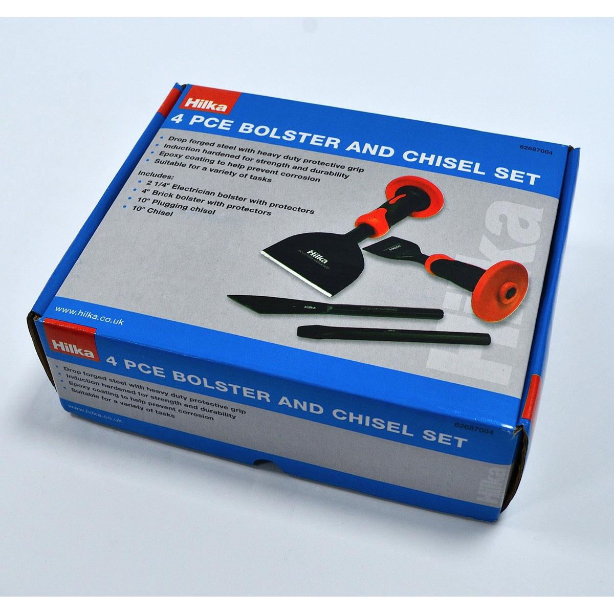 Hilka 4 Piece Bolster & Chisel Set Drop Forged Steel Induction Hardened Protective Grips Brickwork & Masonry Tools - Image 5