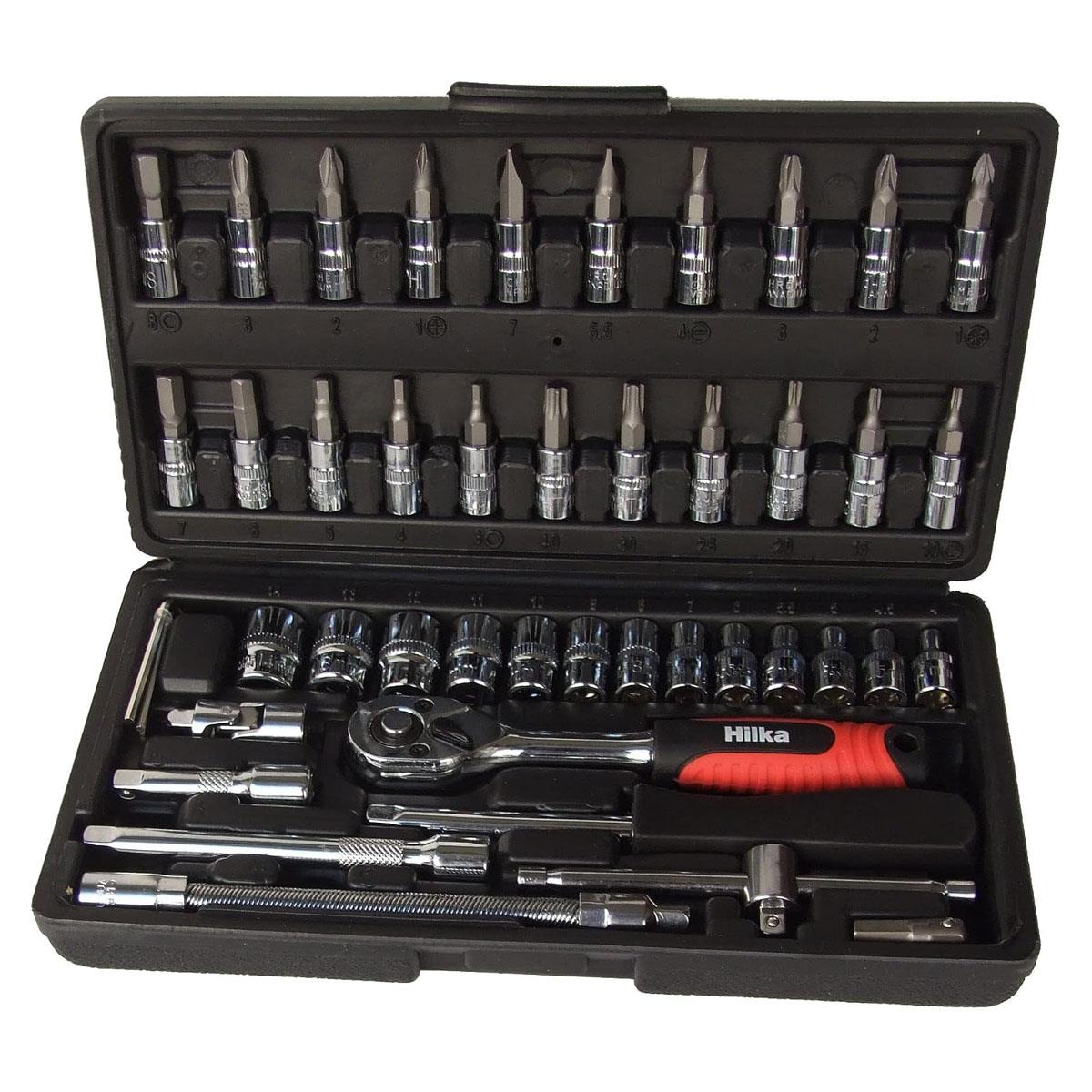 Hilka 46 Piece 1/4" Drive Metric Socket & Bit Set Chrome Vanadium Steel 72 Tooth Ratchet Heavy Duty Case - Image 2