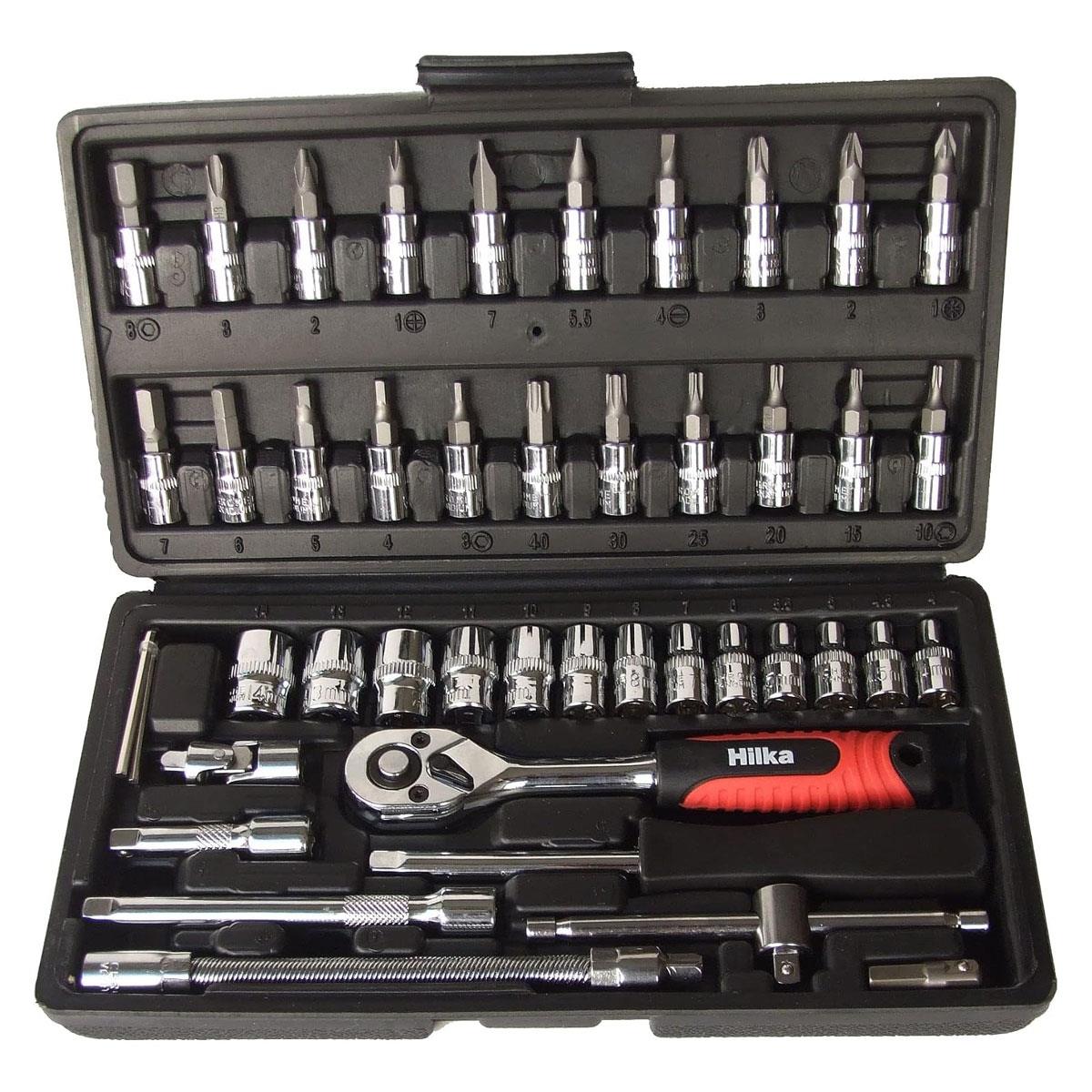 Hilka 46 Piece 1/4" Drive Metric Socket & Bit Set Chrome Vanadium Steel 72 Tooth Ratchet Heavy Duty Case - Image 3