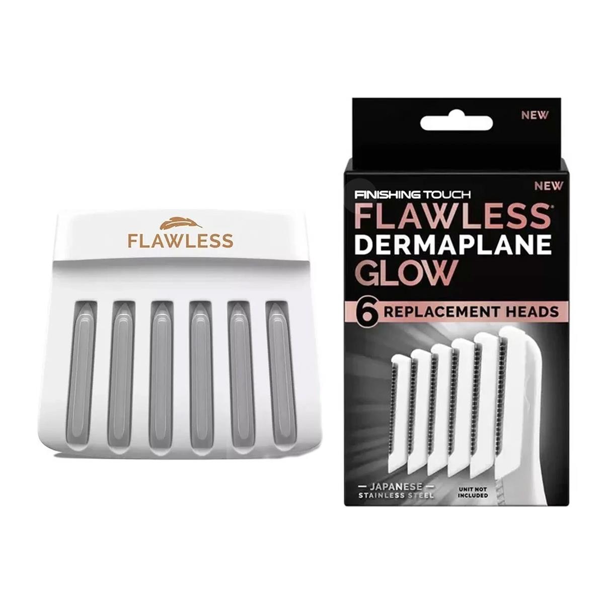 Finishing Touch Flawless Dermaplane Glow Replacement Heads 6 Pack Stainless Steel Blades For Facial Hair Removal And Exfoliation