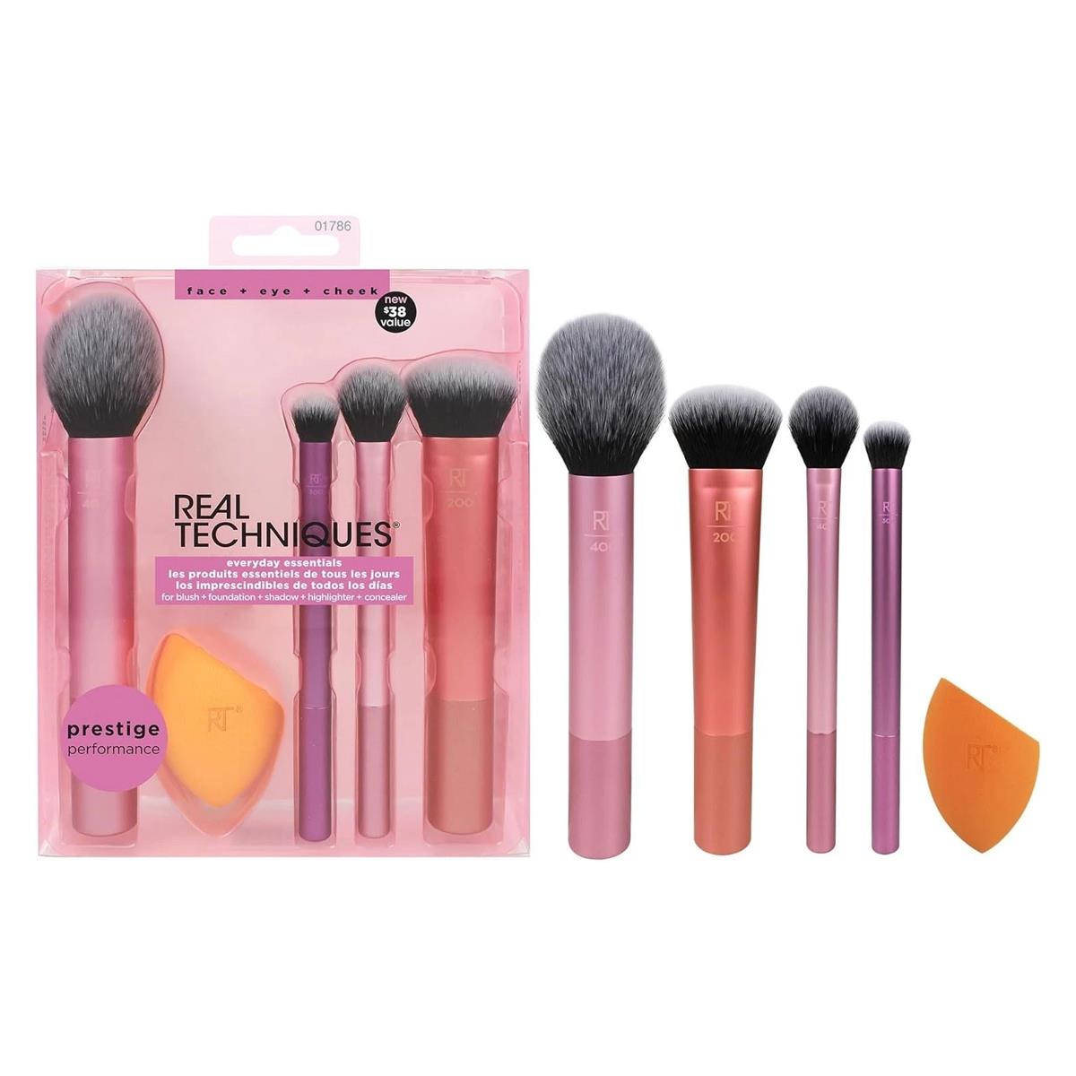 Real Techniques Everyday Essentials 5 Piece Makeup Brush And Sponge Set With Synthetic Brushes For Foundation Blush Powder And Eyeshadow