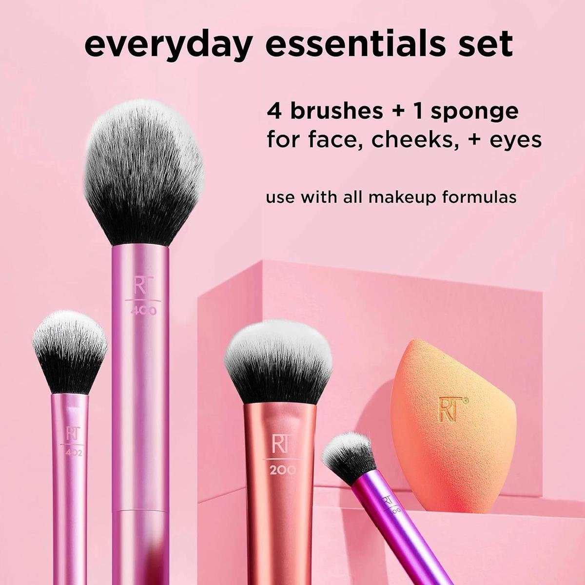 Real Techniques Everyday Essentials 5 Piece Makeup Brush And Sponge Set With Synthetic Brushes For Foundation Blush Powder And Eyeshadow - Image 2