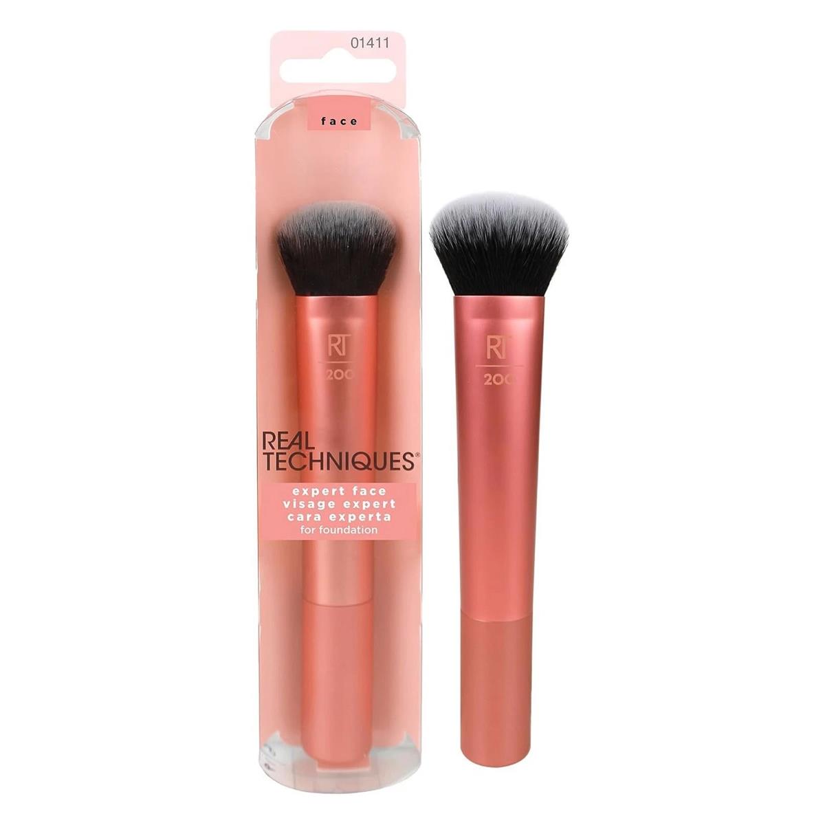 Real Techniques Expert Face Makeup Brush Black With Dense Synthetic Bristles For Foundation Blush And Cream Bronzer Rose Gold