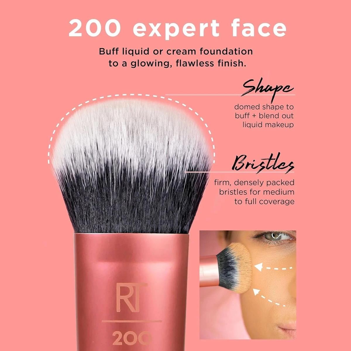 Real Techniques Expert Face Makeup Brush Black With Dense Synthetic Bristles For Foundation Blush And Cream Bronzer Rose Gold - Image 2