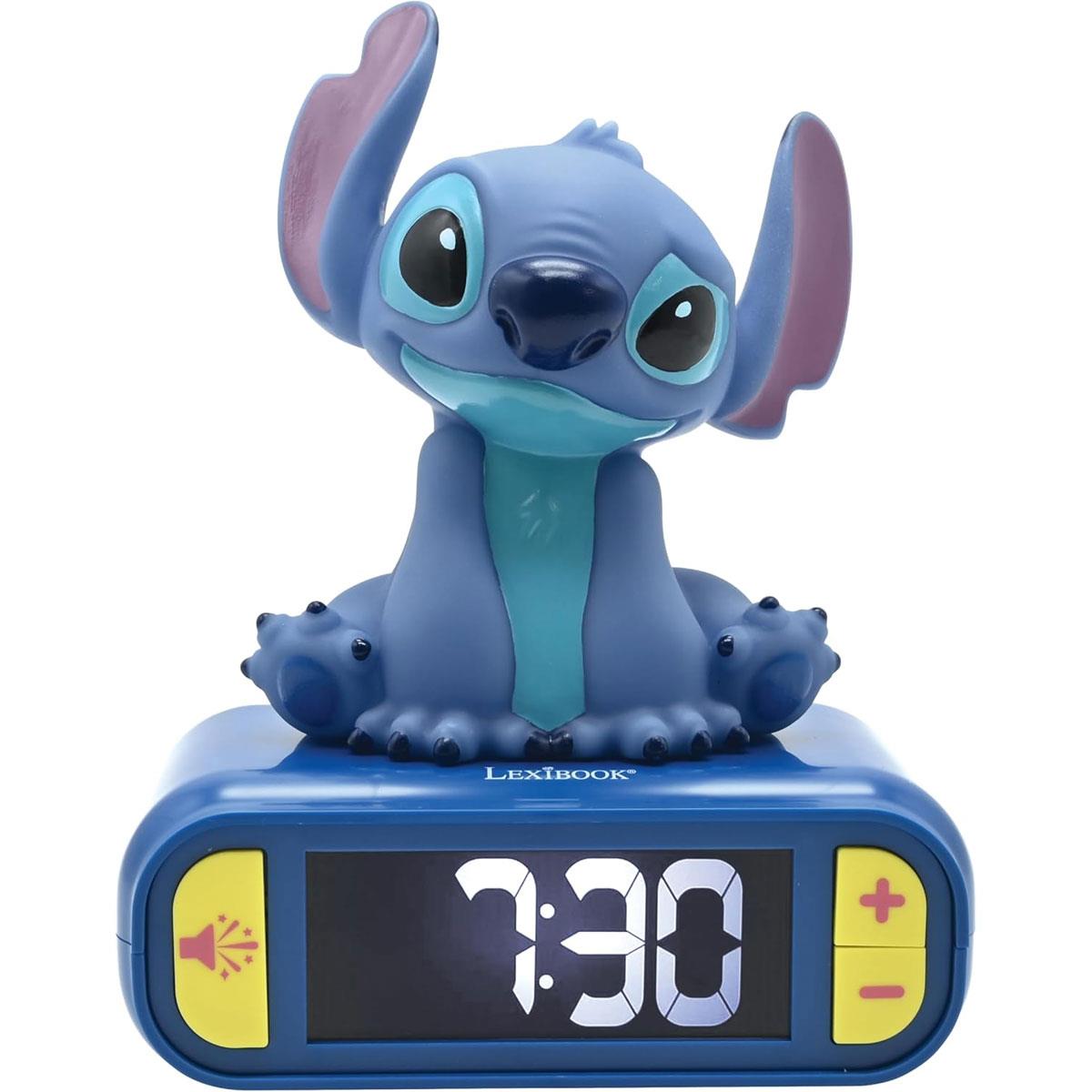Lexibook Disney Stitch Nightlight Alarm Clock Digital LCD LED Night Light Snooze 6 Sounds Blue