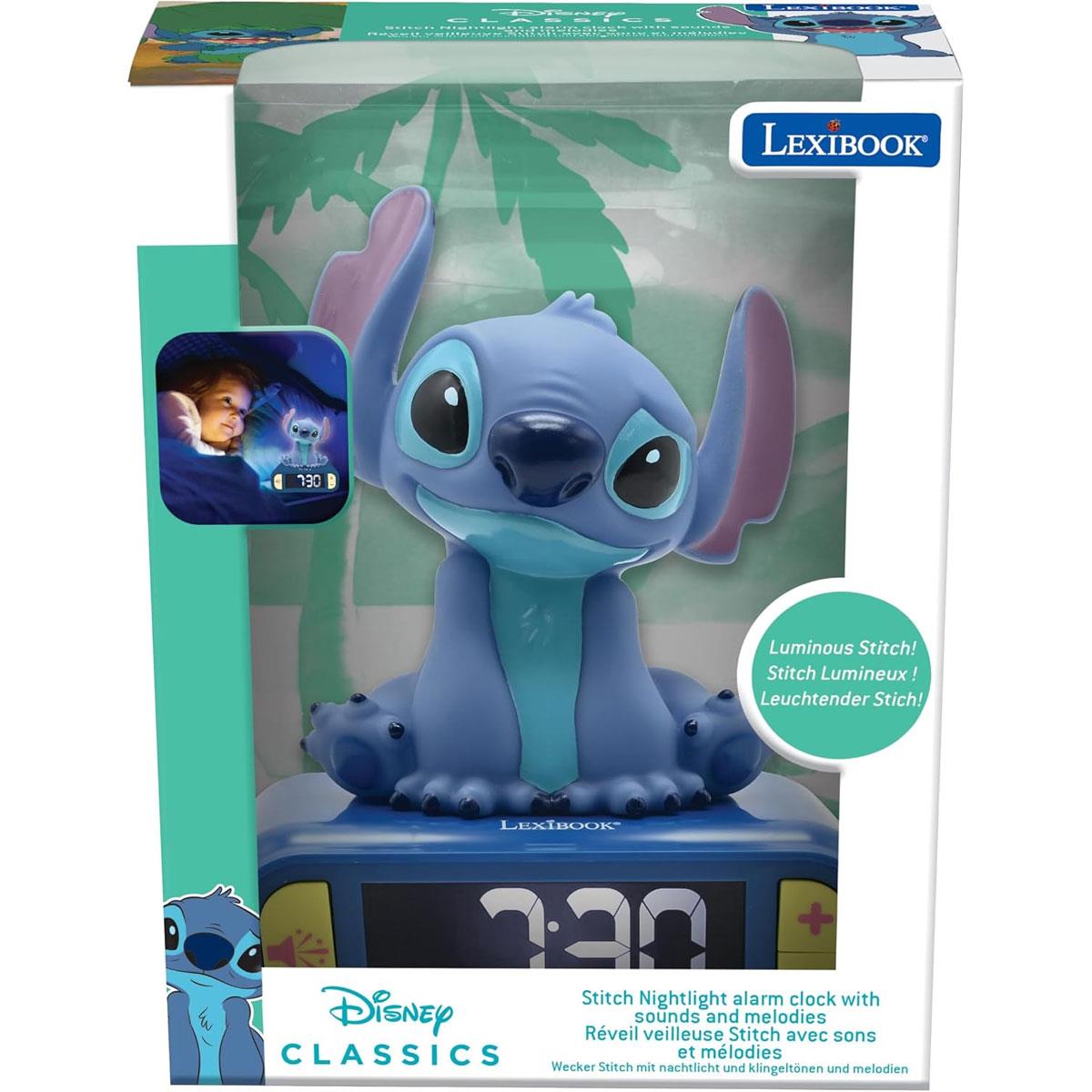 Lexibook Disney Stitch Nightlight Alarm Clock Digital LCD LED Night Light Snooze 6 Sounds Blue - Image 4