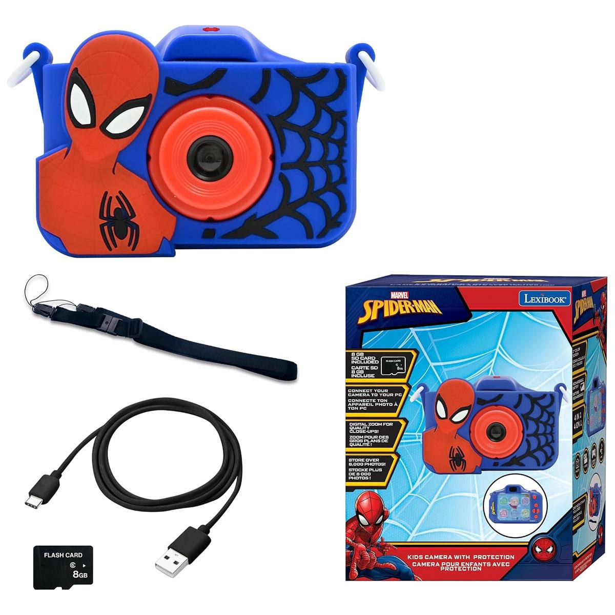 Lexibook Spider-Man 4-in-1 Kids Digital Camera 1MP with 2-Inch Screen 8GB SD Card MP3 Games Red & Blue