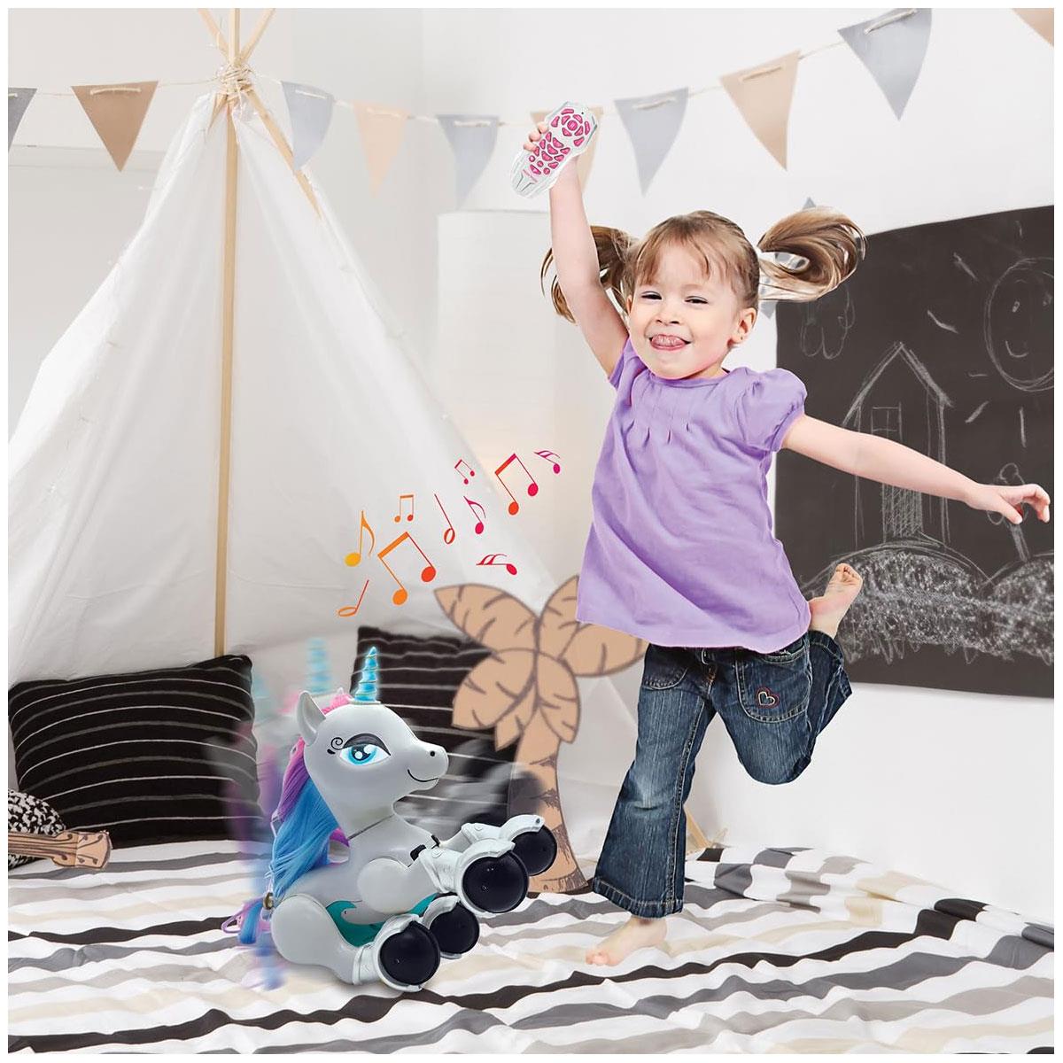 Lexibook Power Unicorn Smart Robotic Toy with Remote Control Programming & Gesture Control White/Pink/Blue - Image 3