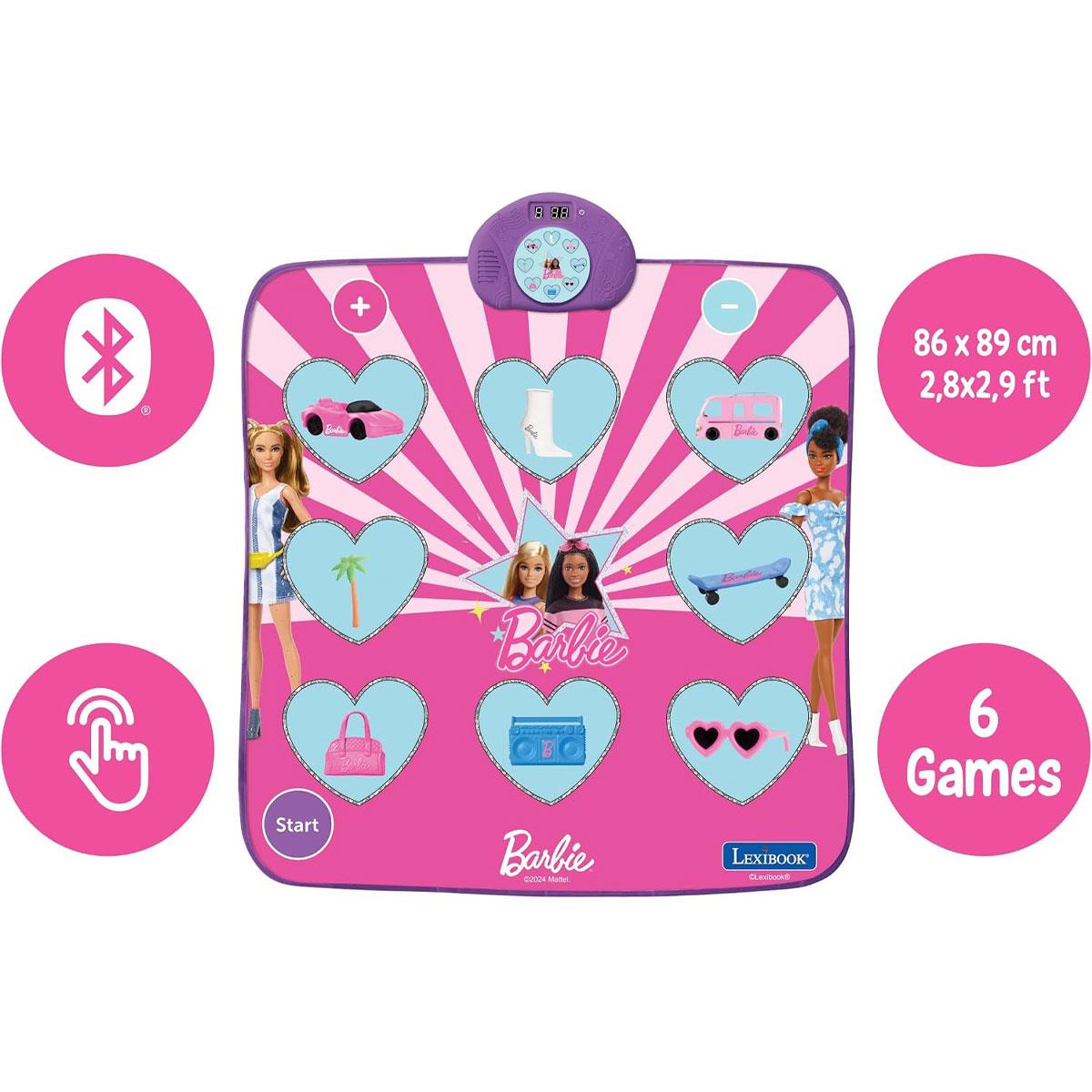 Lexibook Barbie Electronic Dance Mat Bluetooth 6 Game Modes 8 Light-Up Buttons Pink - Image 2