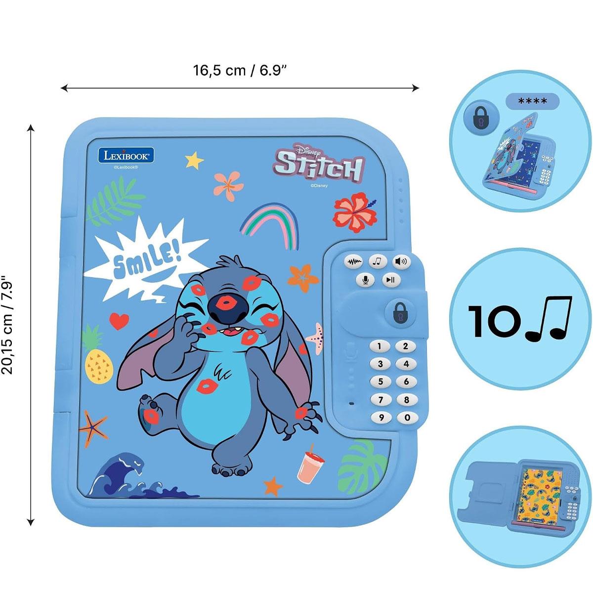 Lexibook Disney Stitch Electronic Diary with Pen Password Protection Voice Recorder Voice Changer & Notebook Blue - Image 3