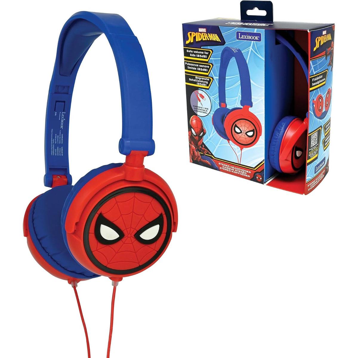 Lexibook Spider-Man Kids Stereo Headphones Wired 3.5mm Foldable Adjustable 85dB Volume Limit Red/Blue