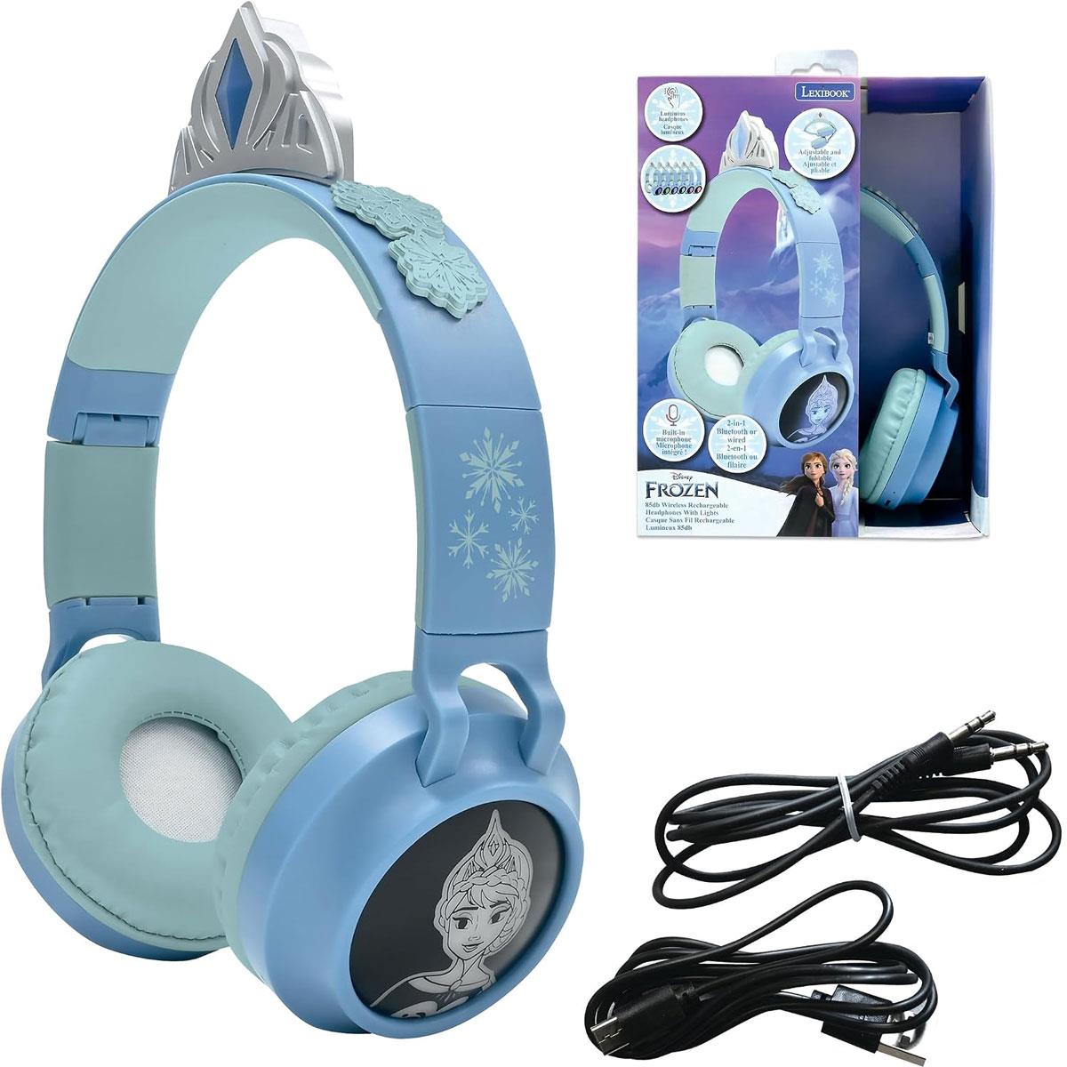 Lexibook Frozen Bluetooth Headphones 2-in-1 Wireless & Wired 85dB Volume Limit LED Lights Blue/White