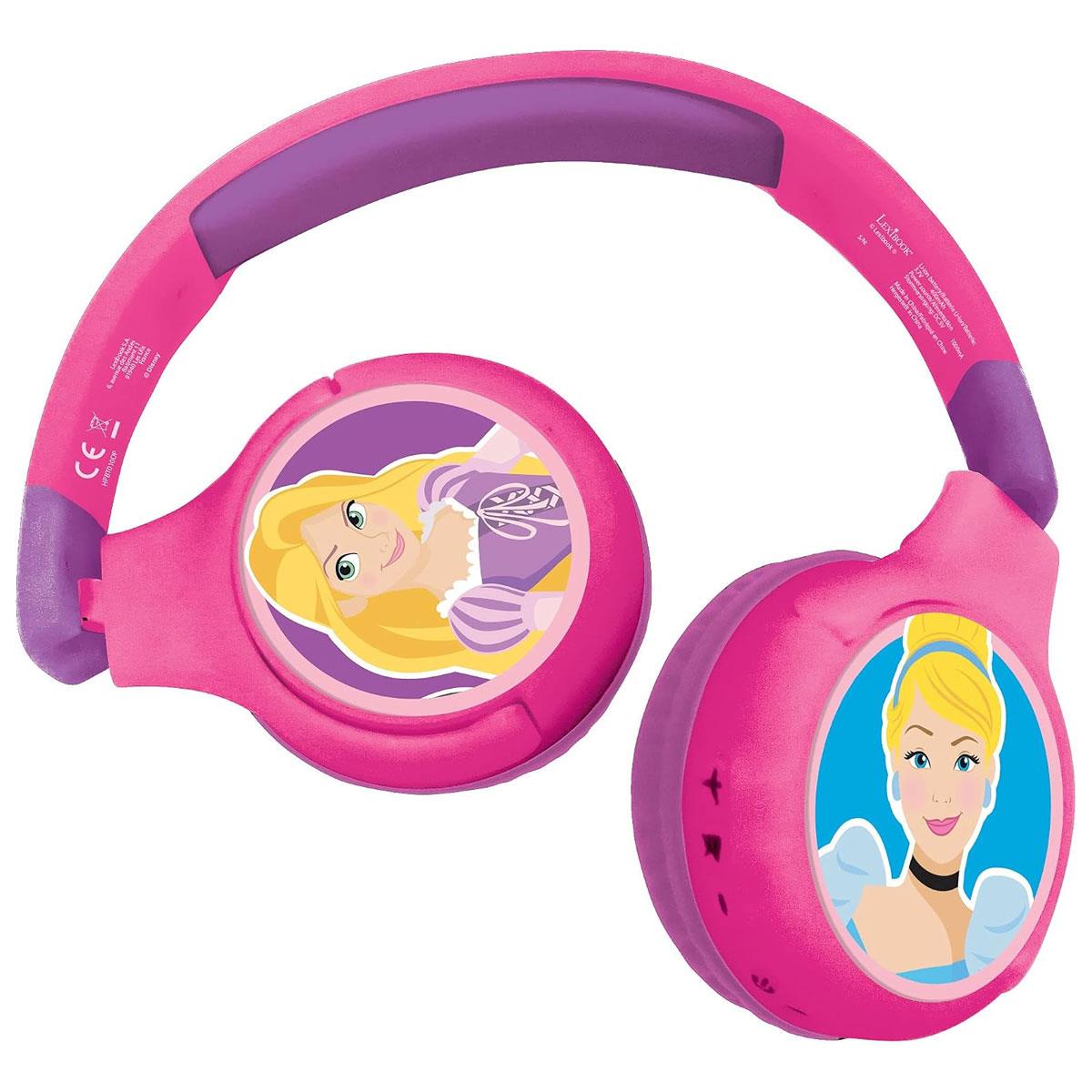 Lexibook Disney Princess Kids Bluetooth Headphones 2-in-1 Wireless & Wired 85 dB Safe Pink
