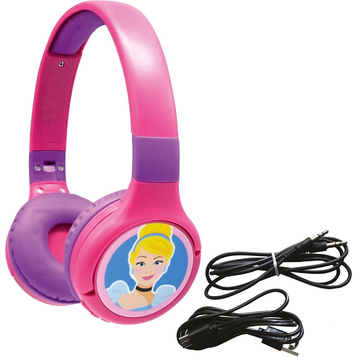 Lexibook Disney Princess Kids Bluetooth Headphones 2-in-1 Wireless & Wired 85 dB Safe Pink - Image 2