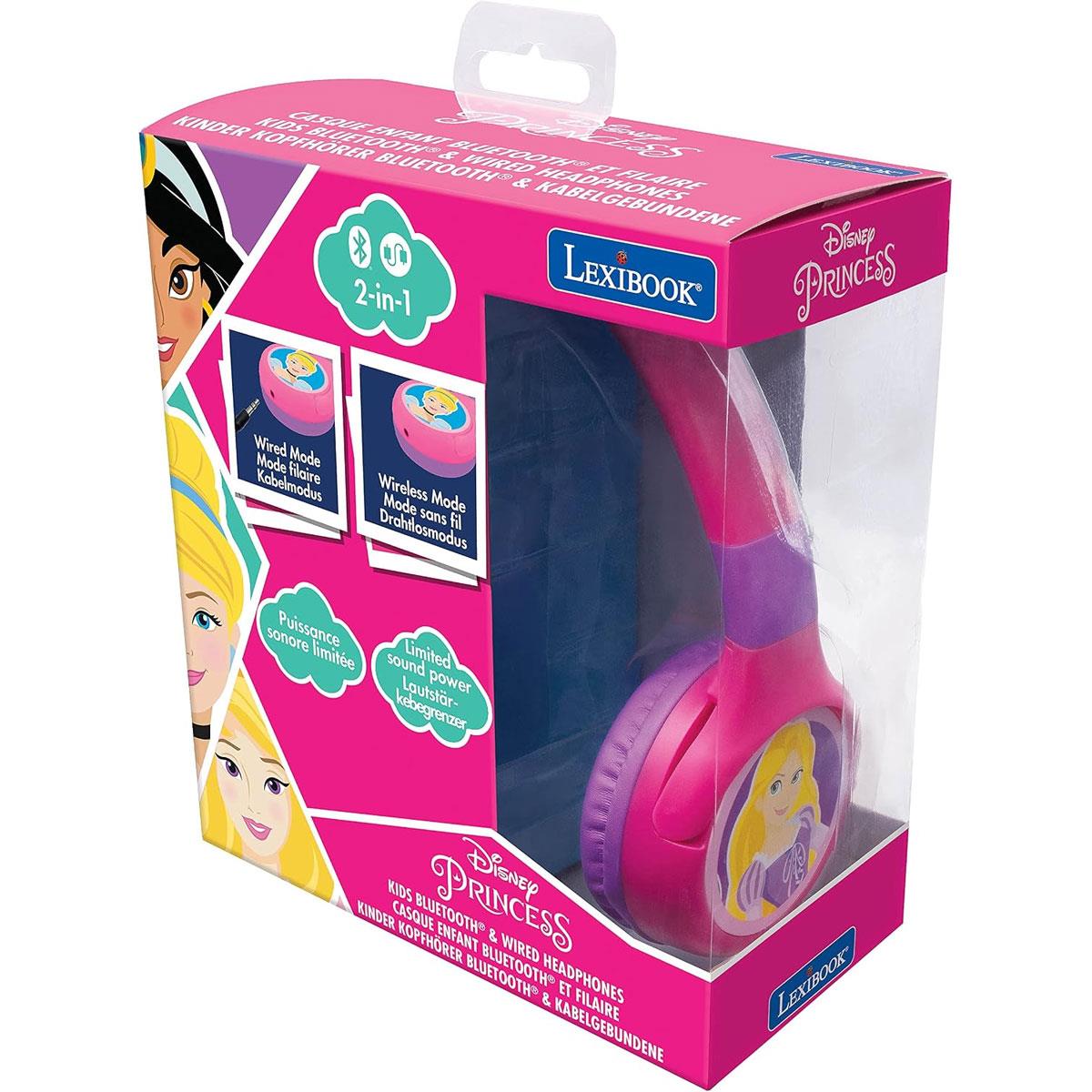 Lexibook Disney Princess Kids Bluetooth Headphones 2-in-1 Wireless & Wired 85 dB Safe Pink - Image 6