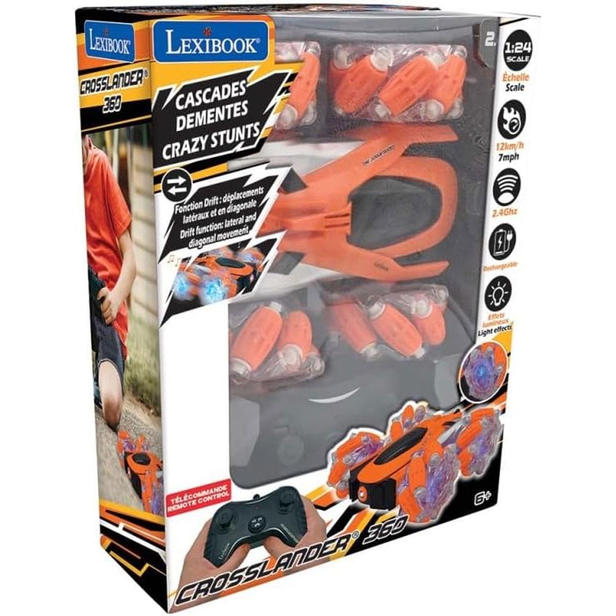 Lexibook Crosslander 360+ RC Stunt Car Rechargeable 2.4GHz Remote Control Drift & 360° Rotation LED Lights Orange/Black 6+ - Image 2