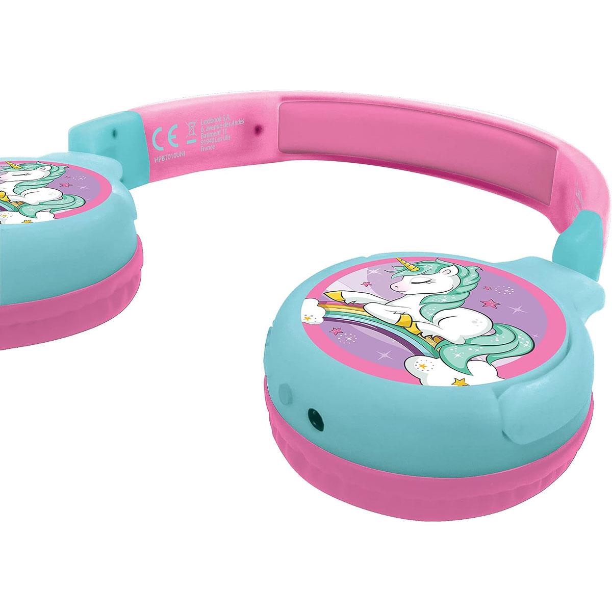 Lexibook Kids Bluetooth Headphones Unicorn 2-in-1 Wireless & Wired 85 dB Safe Volume Pink/Blue - Image 2