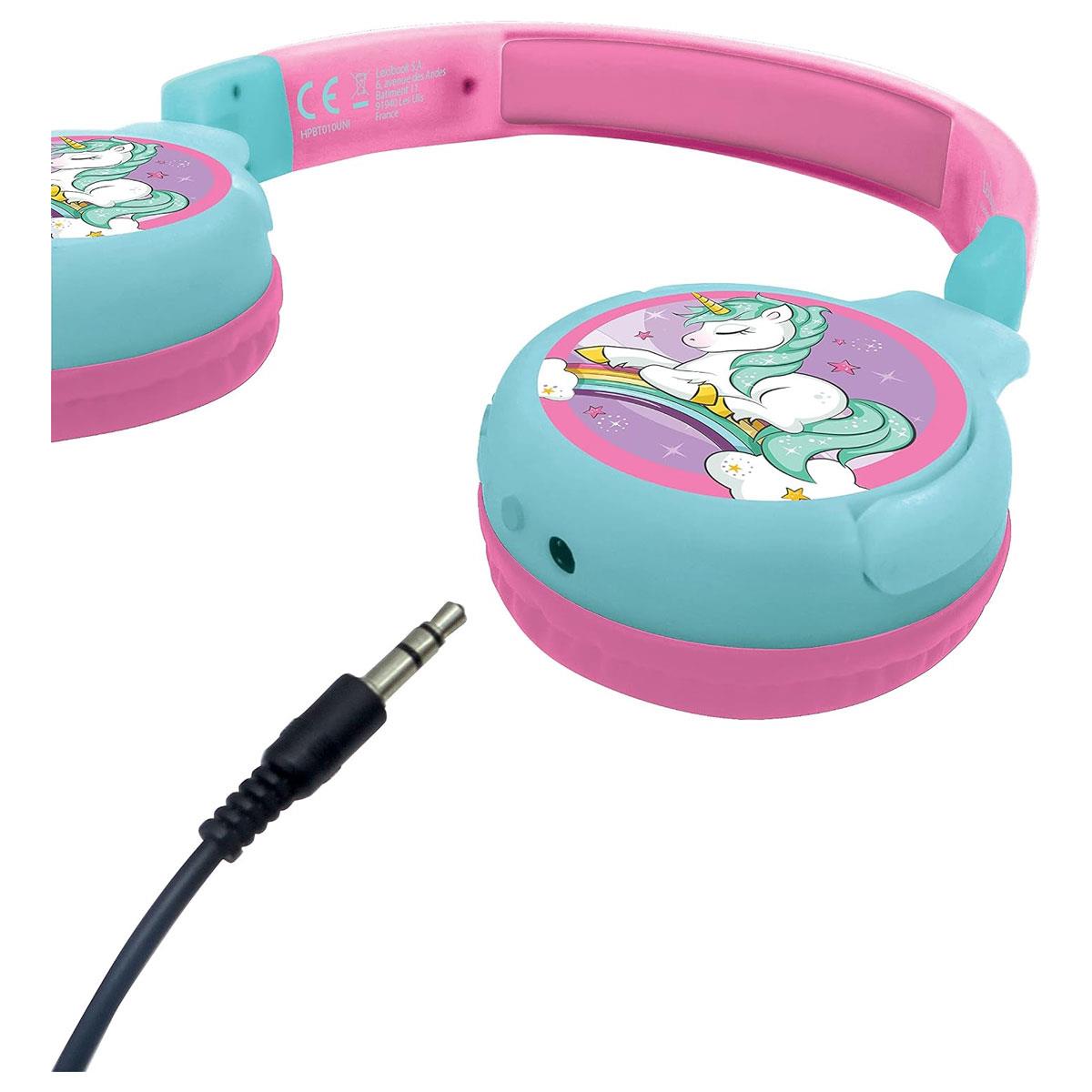Lexibook Kids Bluetooth Headphones Unicorn 2-in-1 Wireless & Wired 85 dB Safe Volume Pink/Blue - Image 3