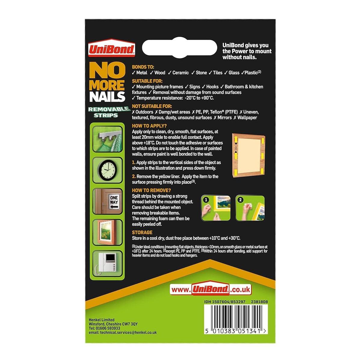 UniBond No More Nails Removable Picture Hanging Strips Translucent Double Sided 10 Pack - Image 2