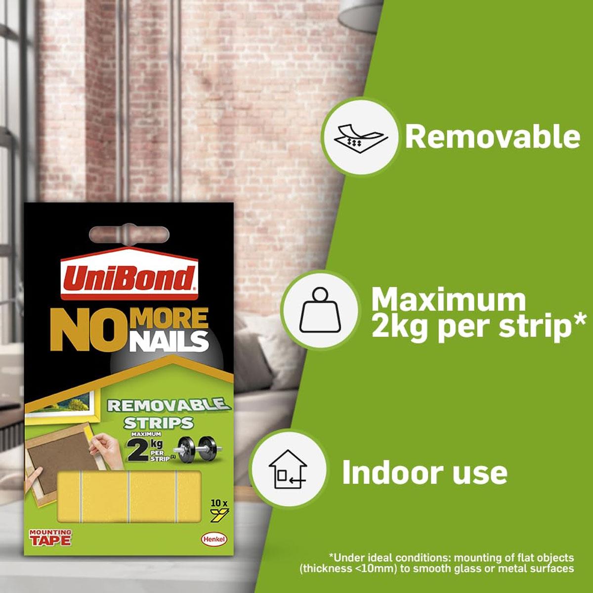 UniBond No More Nails Removable Picture Hanging Strips Translucent Double Sided 10 Pack - Image 3