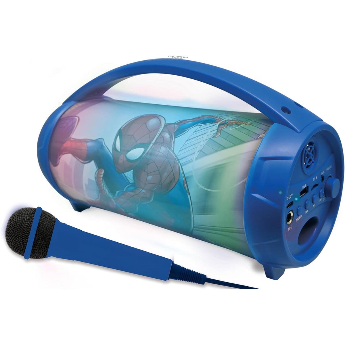 Lexibook Spider-Man Bluetooth Karaoke Speaker with Microphone TWS USB SD Aux-In Multicolour Lights Blue - Image 3