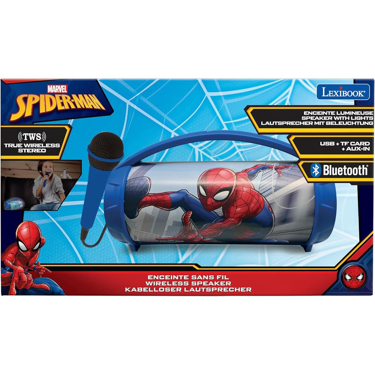 Lexibook Spider-Man Bluetooth Karaoke Speaker with Microphone TWS USB SD Aux-In Multicolour Lights Blue - Image 5
