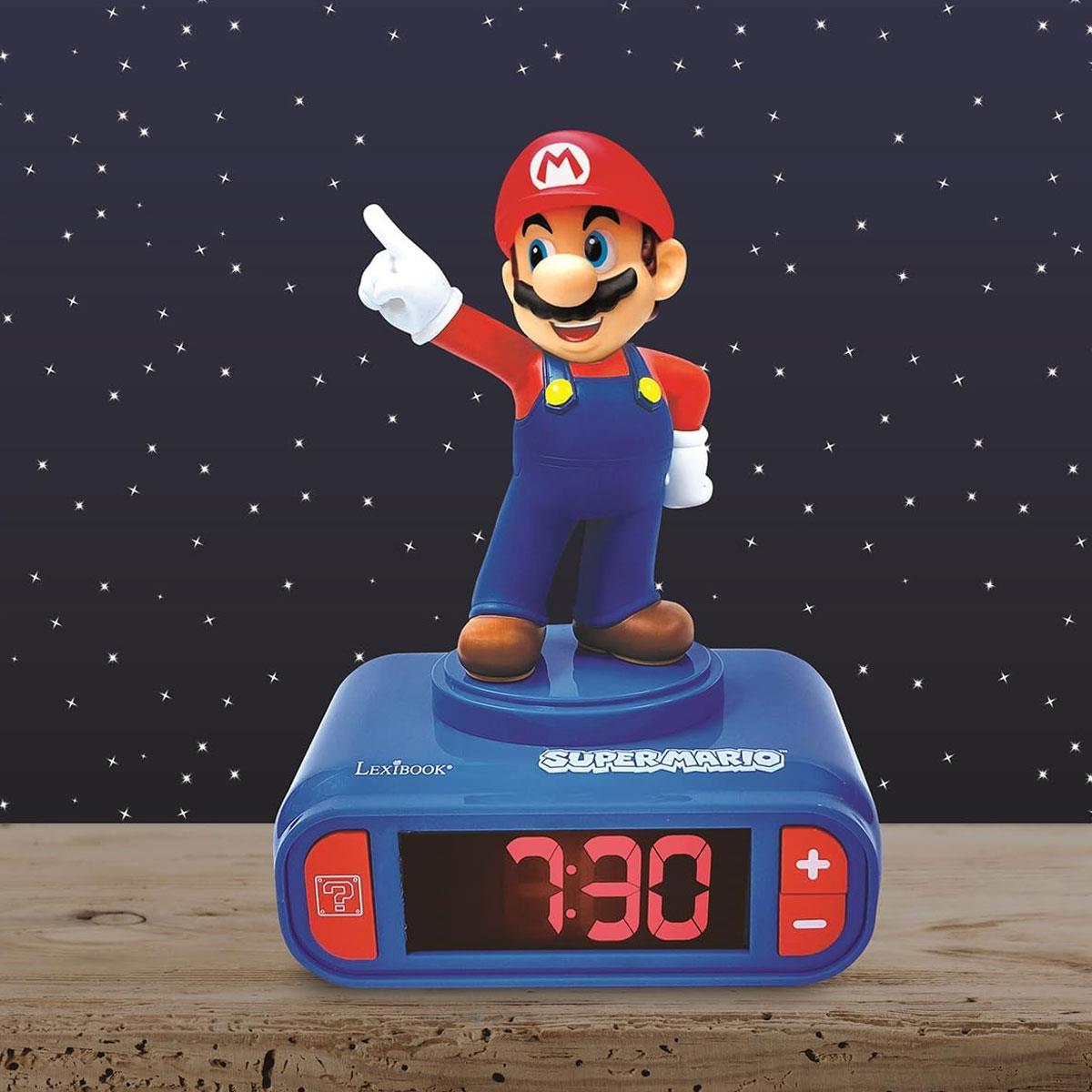 Lexibook Super Mario Digital Alarm Clock with Snooze Sound Effects Backlit LCD Blue/Red - Image 2