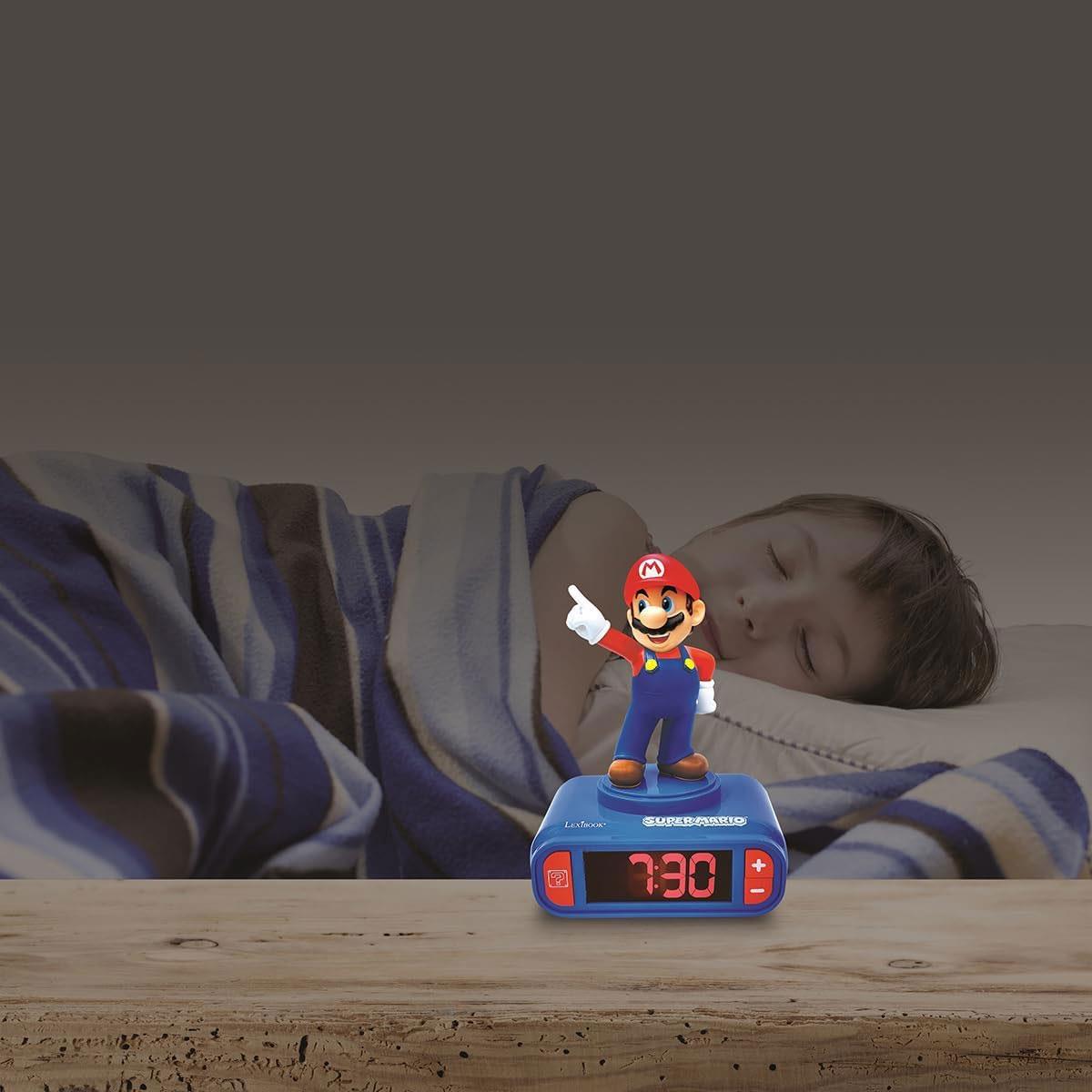 Lexibook Super Mario Digital Alarm Clock with Snooze Sound Effects Backlit LCD Blue/Red - Image 3
