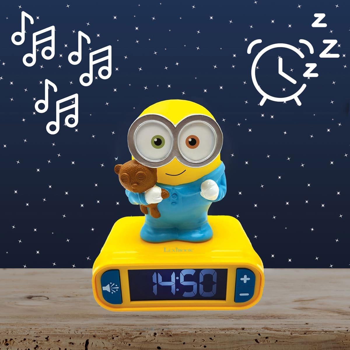 Lexibook Minions Bob Digital Alarm Clock with Night Light LCD Display Snooze Sound Effects Yellow/Blue - Image 2