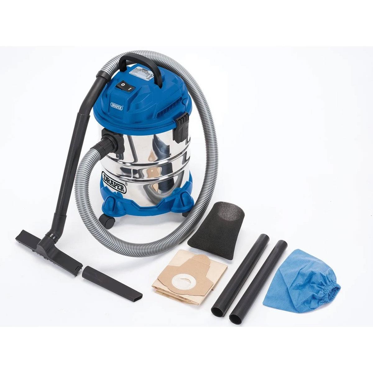 Draper 1250W Wet and Dry Vacuum Cleaner 20L Stainless Steel Tank 230V with Blower Function - Image 2