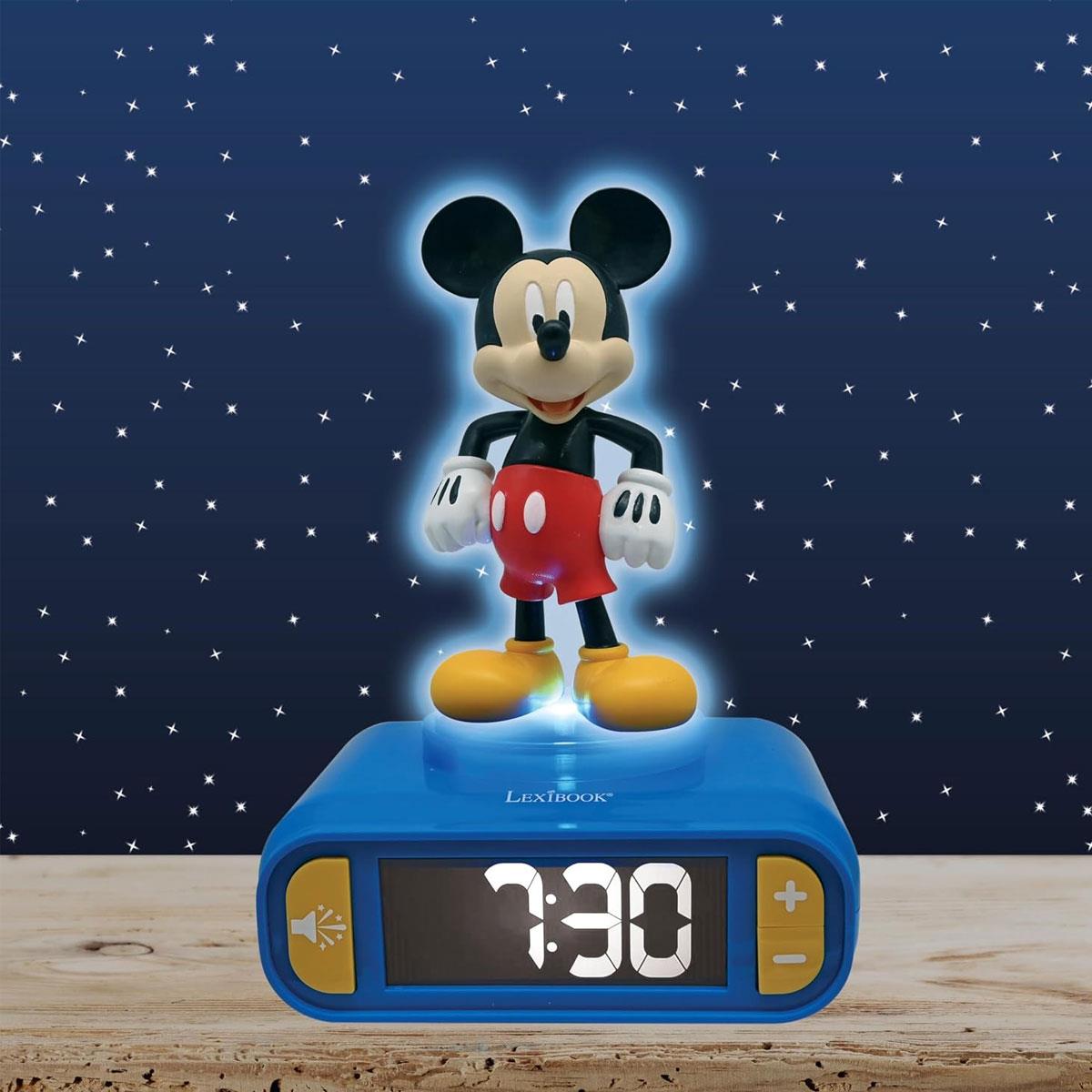 Lexibook Disney Mickey Nightlight Alarm Clock LCD Backlit Screen 6 Sounds Snooze Blue - Image 2