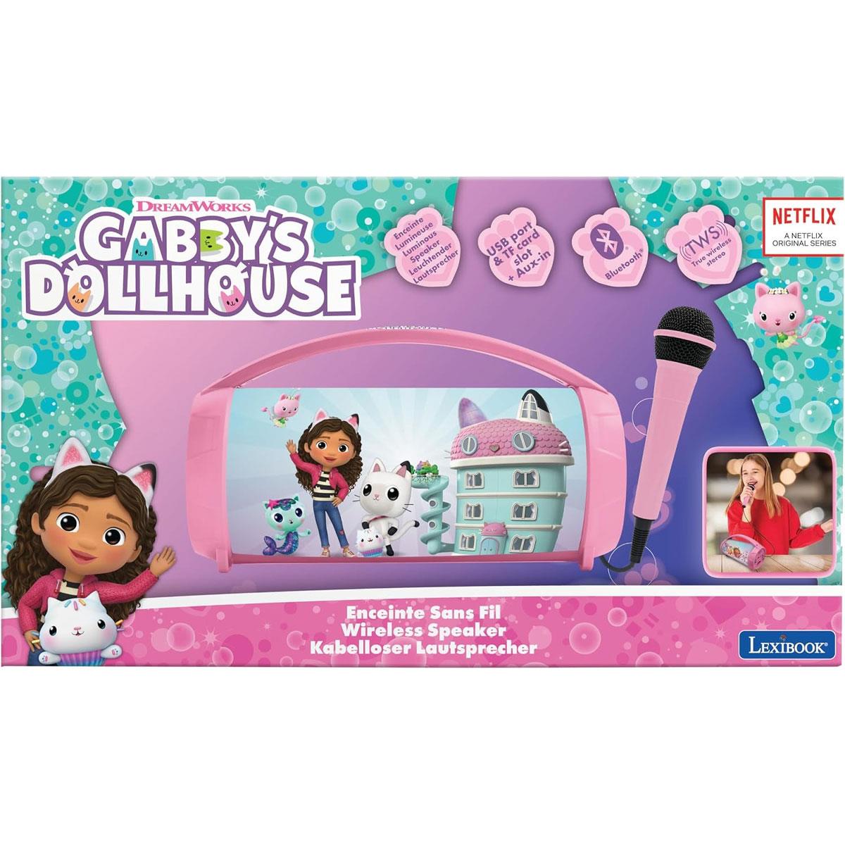 Lexibook Gabby's Dollhouse Bluetooth Karaoke Speaker with Microphone USB SD/TF Aux-In LED Lights Pink - Image 5