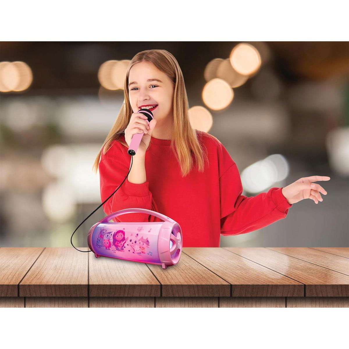 Lexibook Gabby's Dollhouse Bluetooth Karaoke Speaker with Microphone USB SD/TF Aux-In LED Lights Pink - Image 6