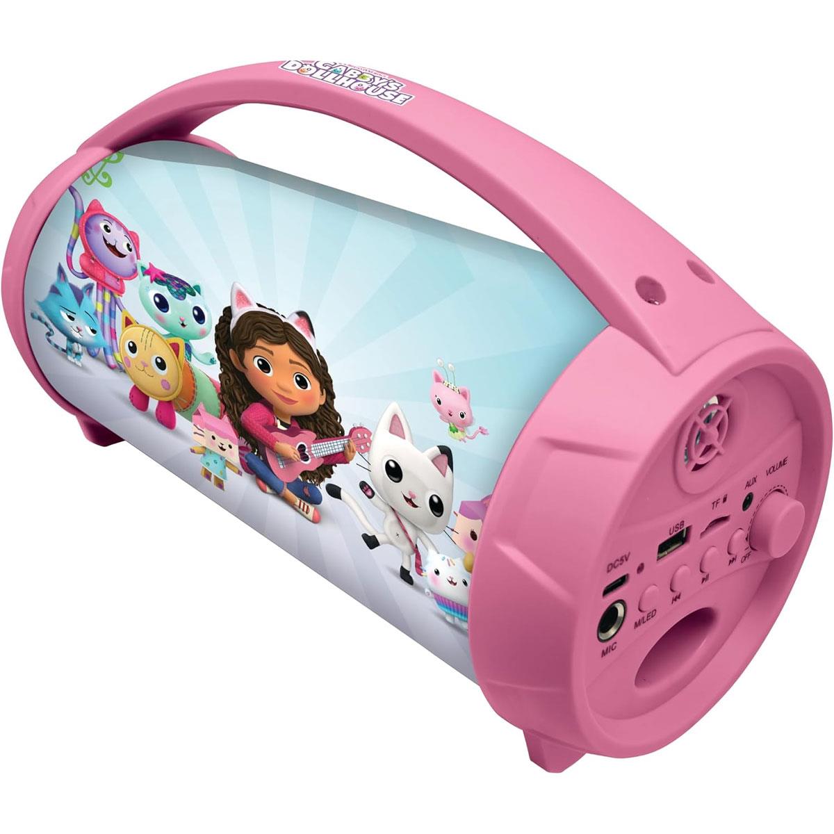 Lexibook Gabby's Dollhouse Bluetooth Karaoke Speaker with Microphone USB SD/TF Aux-In LED Lights Pink - Image 7