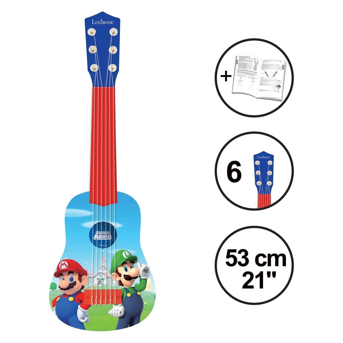 Lexibook Super Mario & Luigi My First Guitar 53cm Plastic Guitar with 6 Nylon Strings & Learning Guide Blue/Red - Image 4
