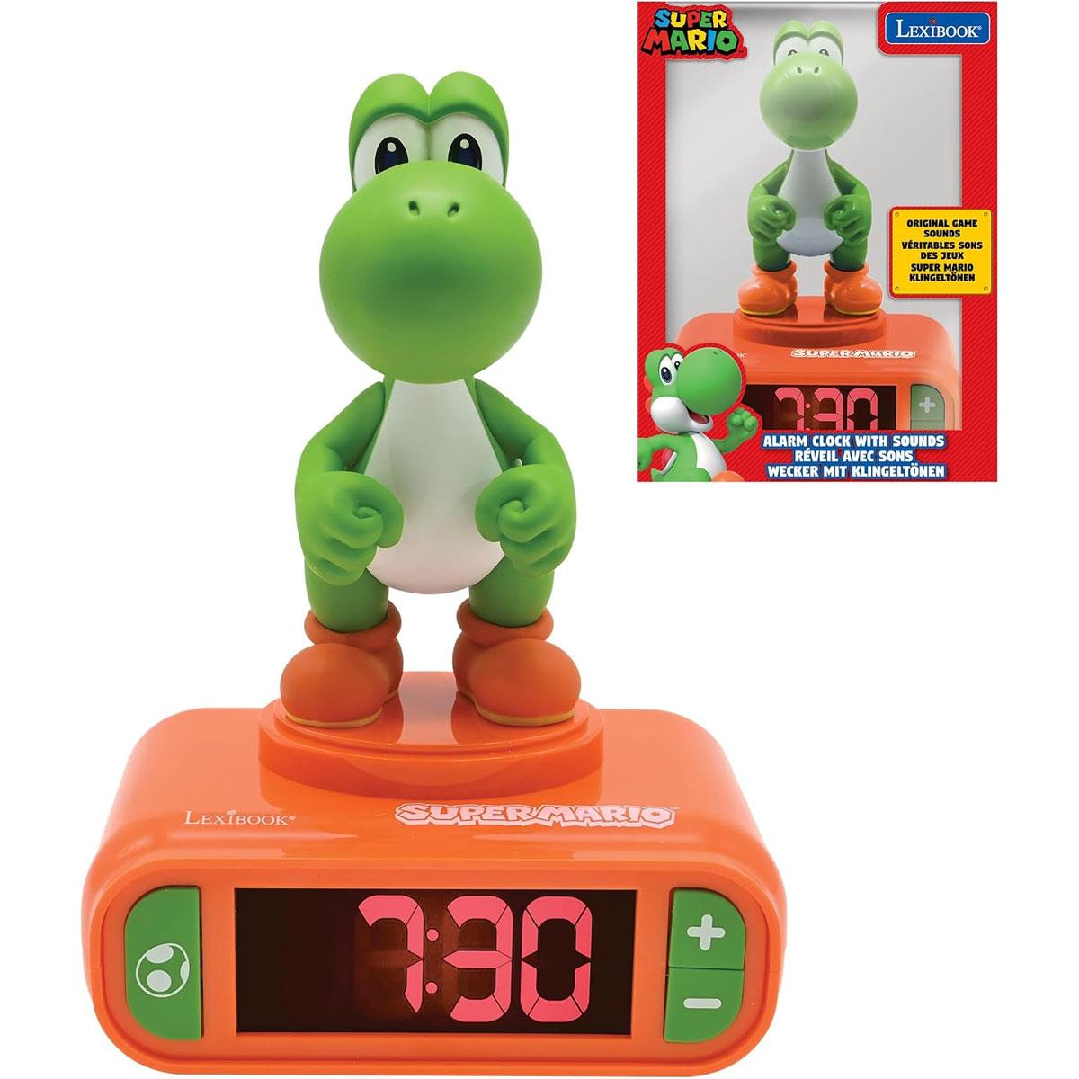 Lexibook Nintendo Super Mario Kids Alarm Clock with Yoshi Digital LCD Sound Effects Snooze Orange/Green