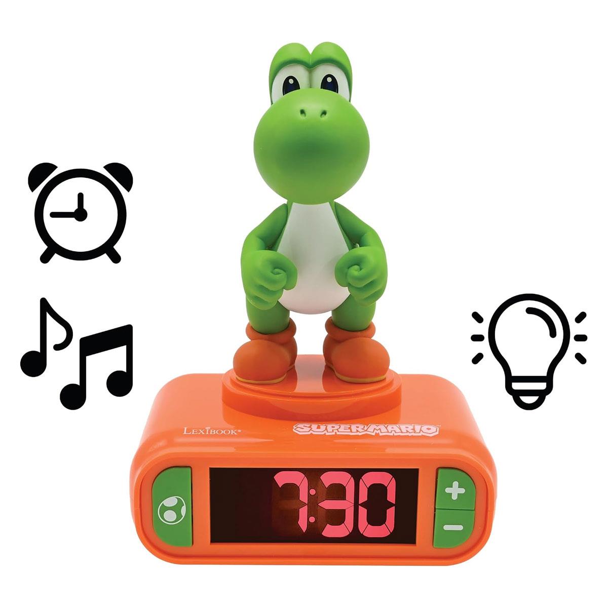 Lexibook Nintendo Super Mario Kids Alarm Clock with Yoshi Digital LCD Sound Effects Snooze Orange/Green - Image 3