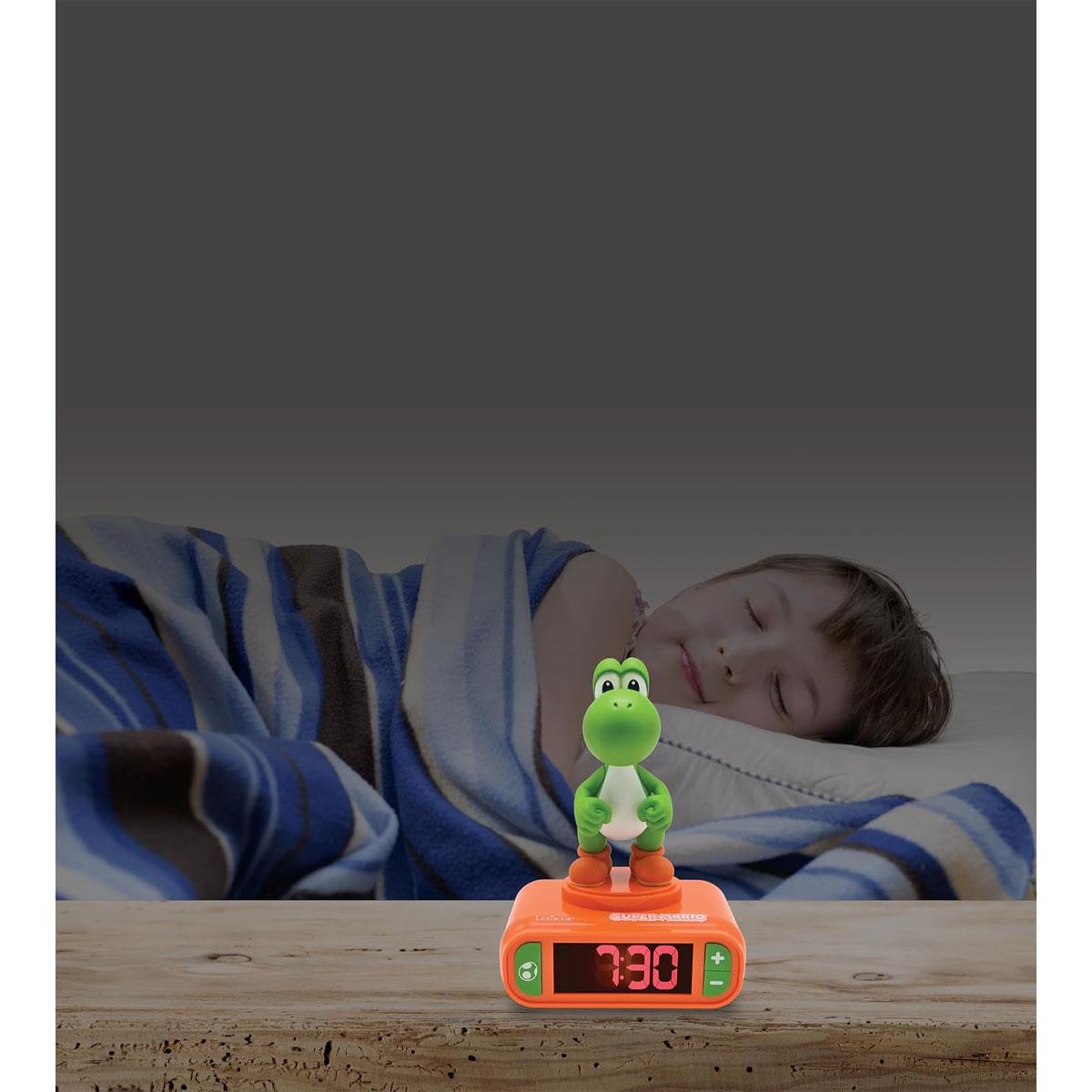 Lexibook Nintendo Super Mario Kids Alarm Clock with Yoshi Digital LCD Sound Effects Snooze Orange/Green - Image 4