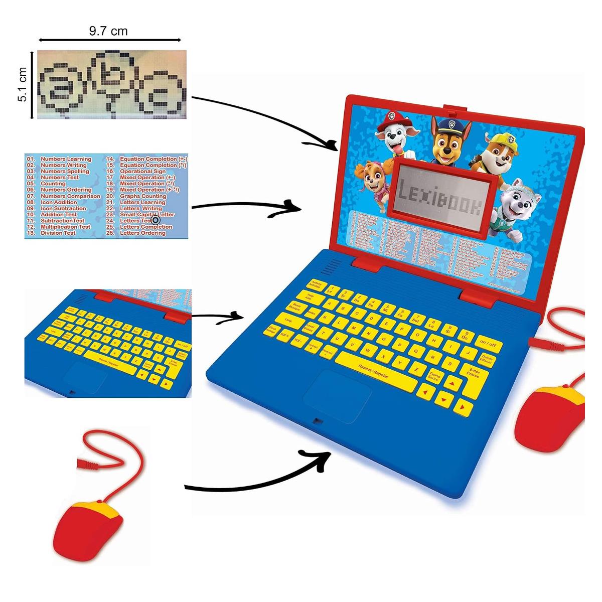 Lexibook Paw Patrol Bilingual Educational Laptop Toy Spanish English 124 Activities Chase Marshall Red Blue - Image 6