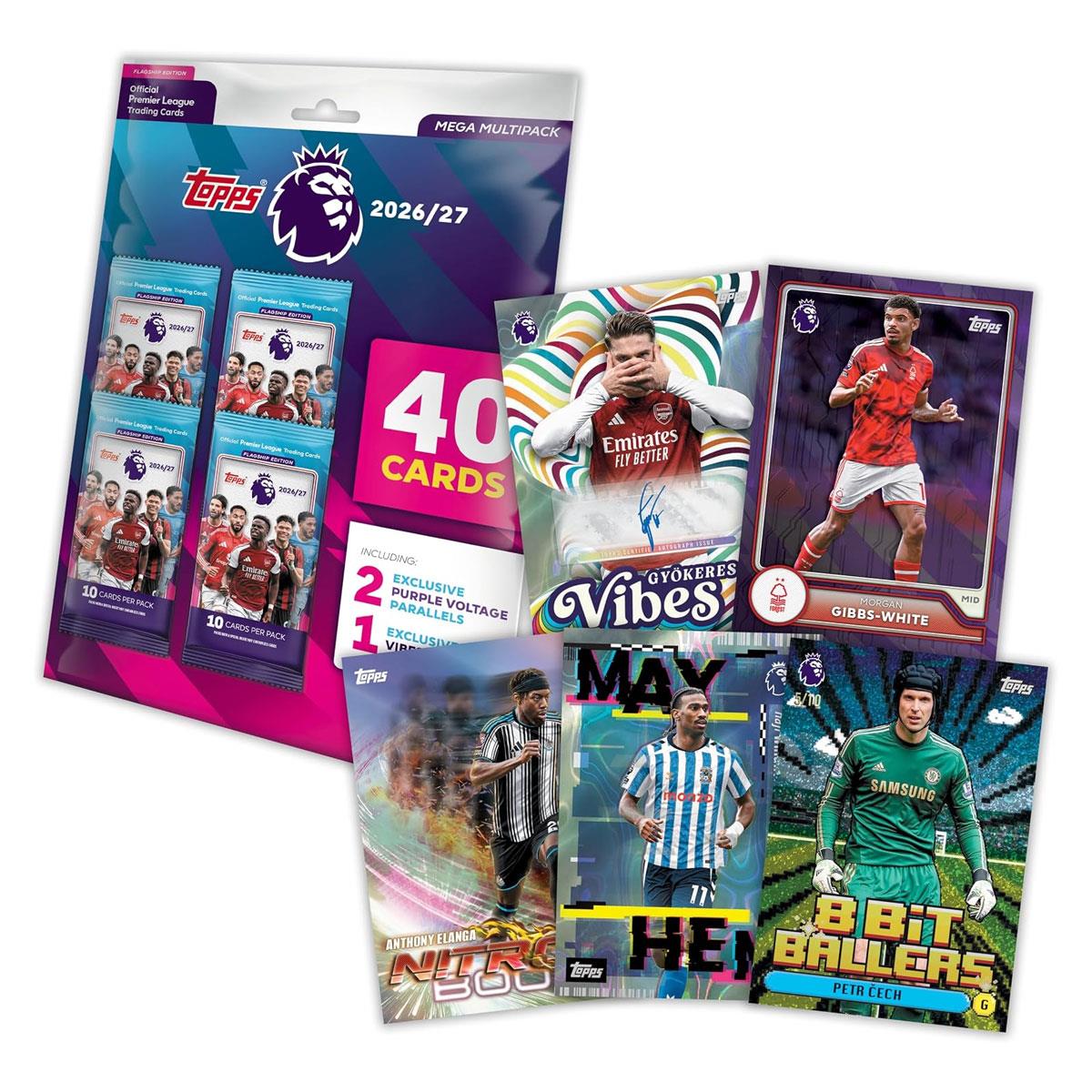 Topps Flagship Premier League 2026/27 Trading Cards Mega Multipack Includes 40 Cards with 2 Purple Voltage Parallels & 1 Vibes Insert