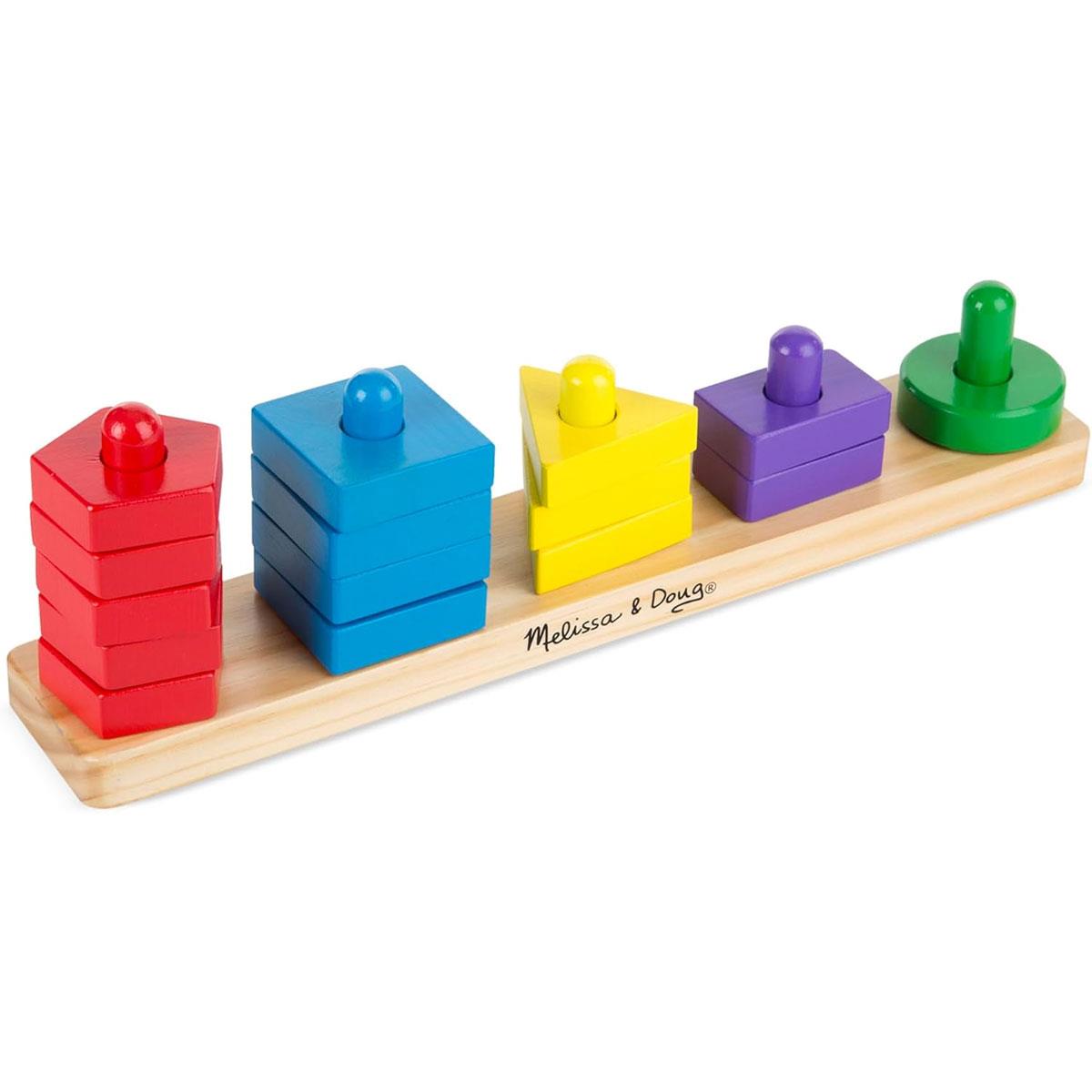 Melissa & Doug Stack and Sort Board Wooden Shape Sorting Toy Multicolor 16-Piece Developmental Toy for Kids 3+