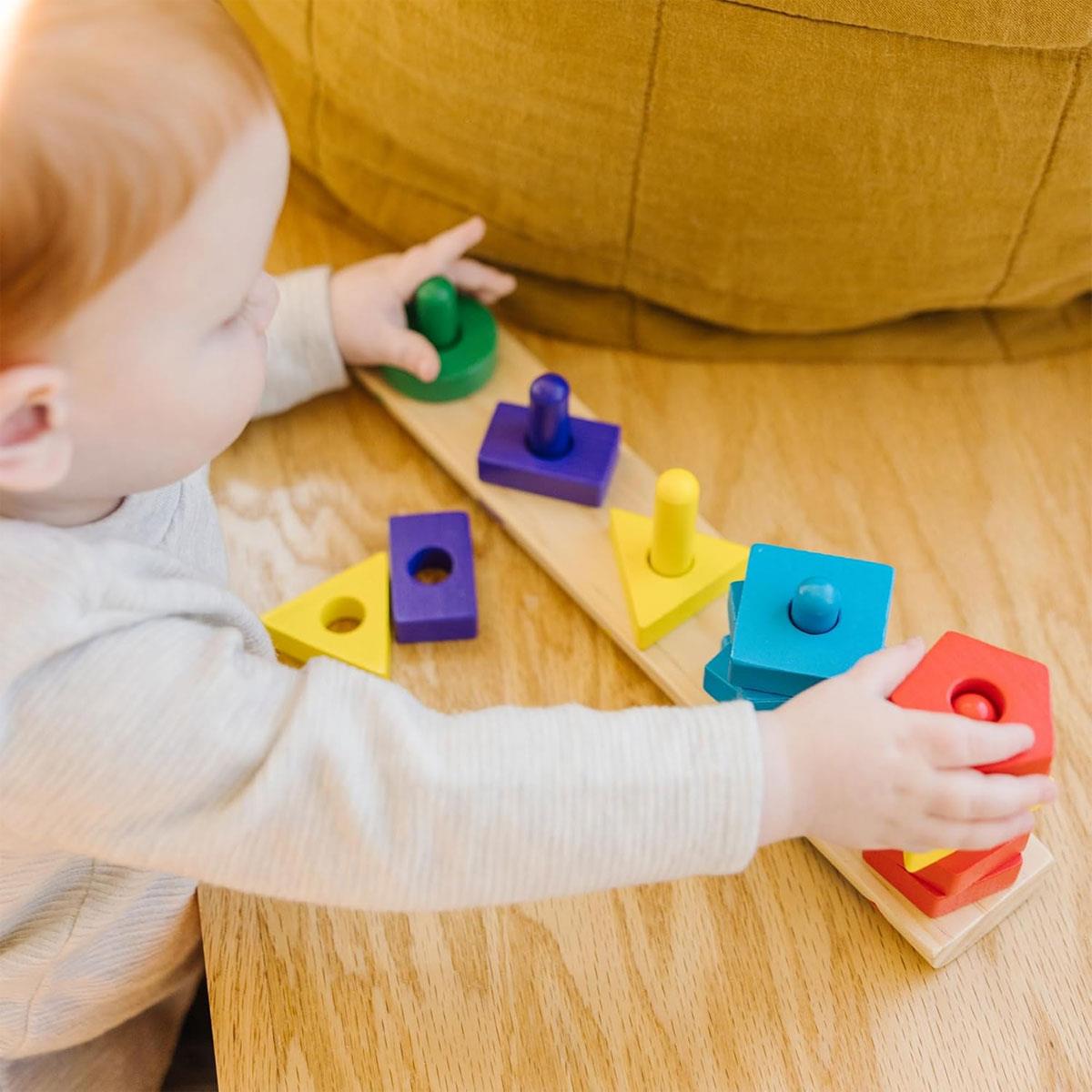 Melissa & Doug Stack and Sort Board Wooden Shape Sorting Toy Multicolor 16-Piece Developmental Toy for Kids 3+ - Image 2