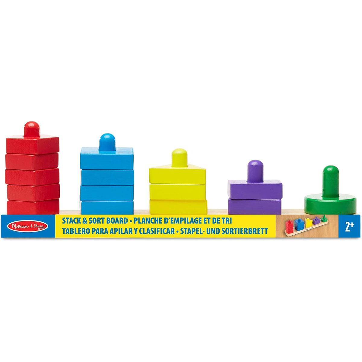 Melissa & Doug Stack and Sort Board Wooden Shape Sorting Toy Multicolor 16-Piece Developmental Toy for Kids 3+ - Image 4